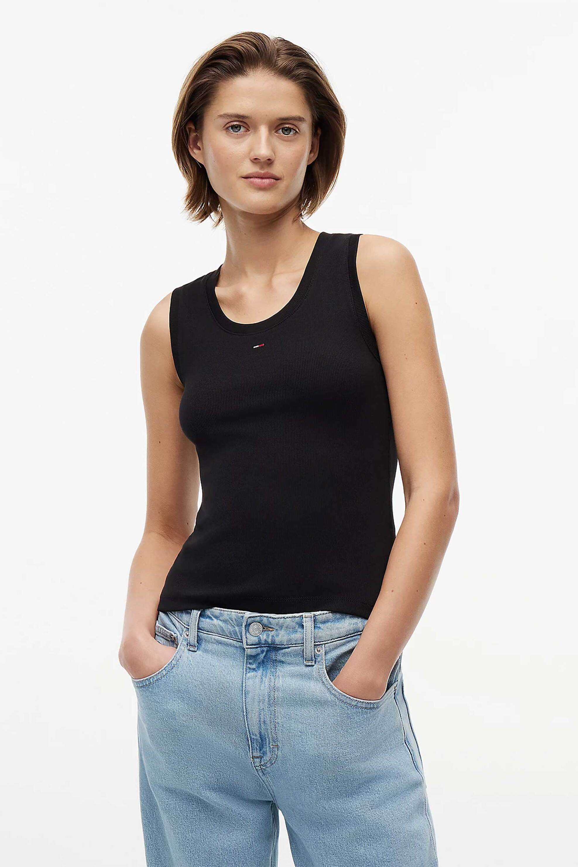 Tommy Jeans γυναικείο τοπ αμάνικο με λογότυπο Slim Fit - DW0DW20673 Μαύρο
