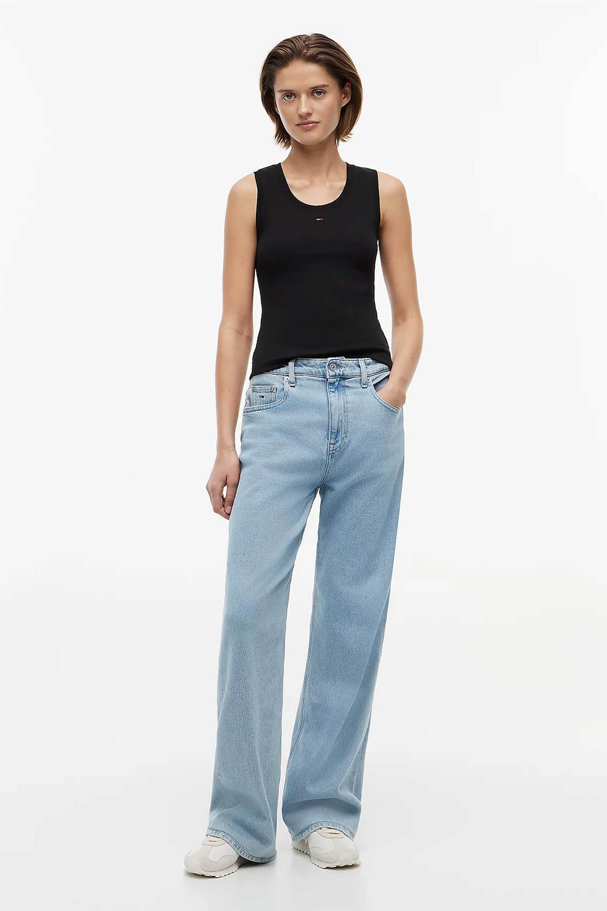 Tommy Jeans γυναικείο τοπ αμάνικο με λογότυπο Slim Fit - DW0DW20673 Μαύρο