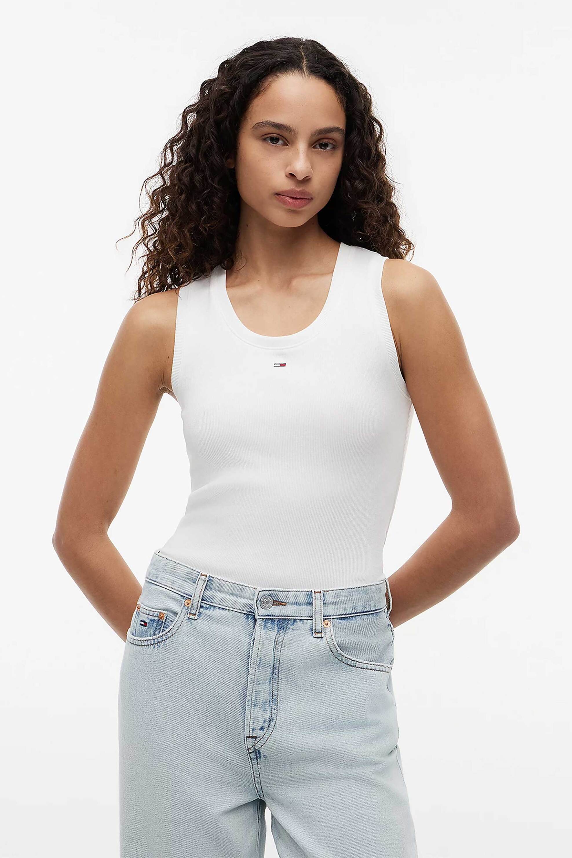 Tommy Jeans γυναικείο τοπ αμάνικο με λογότυπο Slim Fit - DW0DW20673 Λευκό