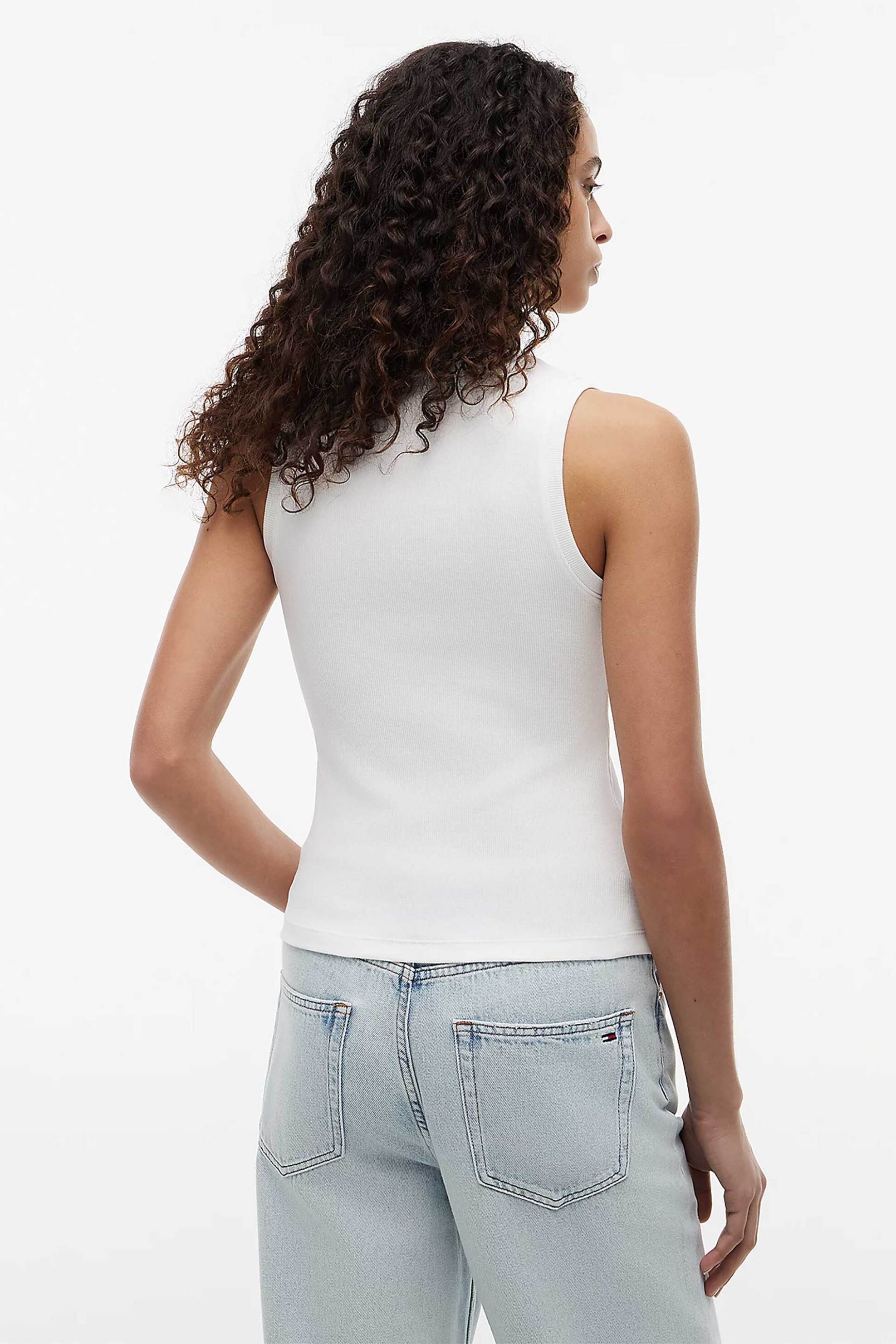 TOMMY JEANS Tommy Jeans γυναικείο τοπ αμάνικο με λογότυπο Slim Fit - DW0DW20673 Λευκό - 3