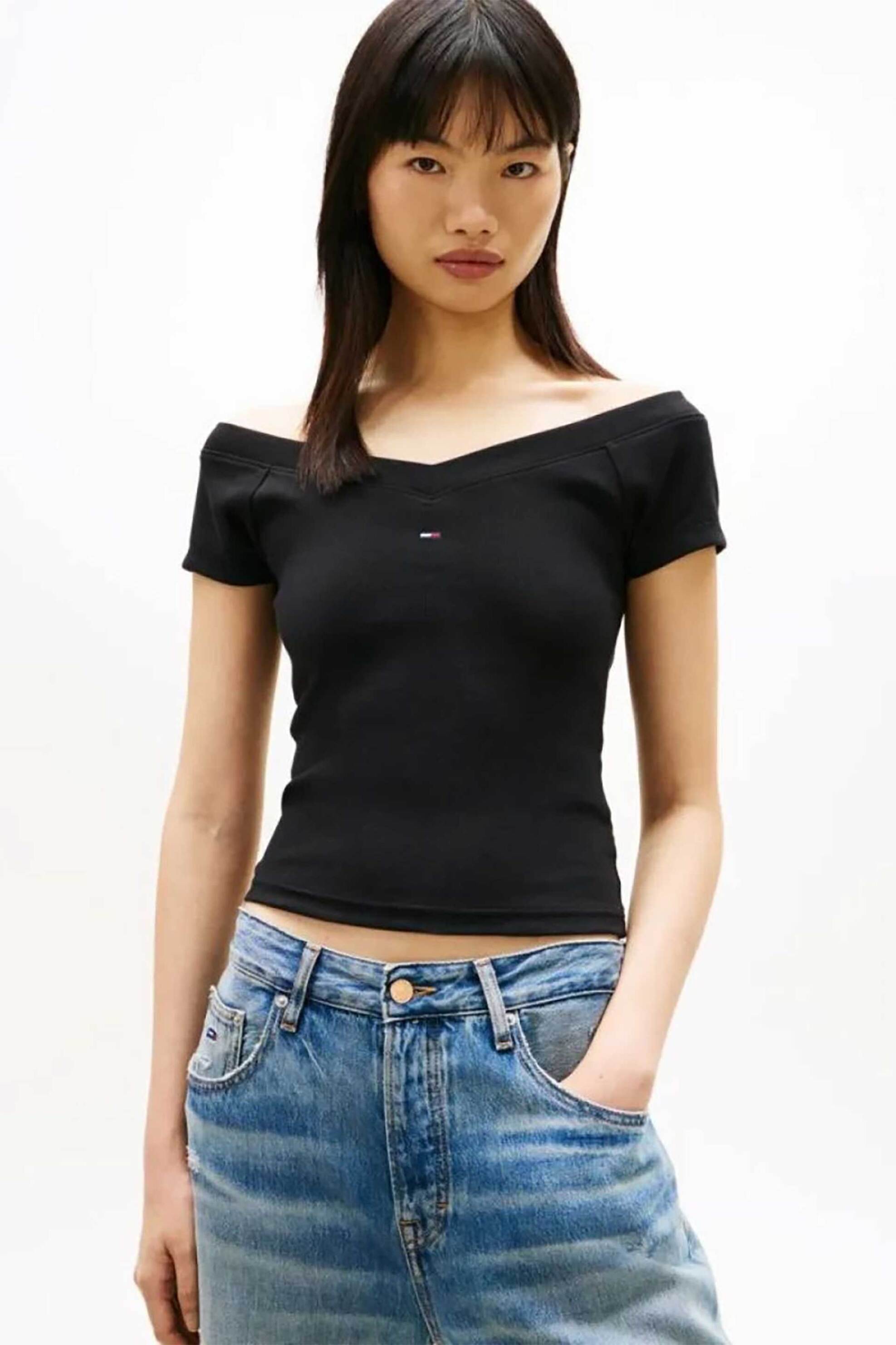 Tommy Jeans γυναικείο τοπ με λογότυπο Slim Fit - DW0DW22265 Μαύρο