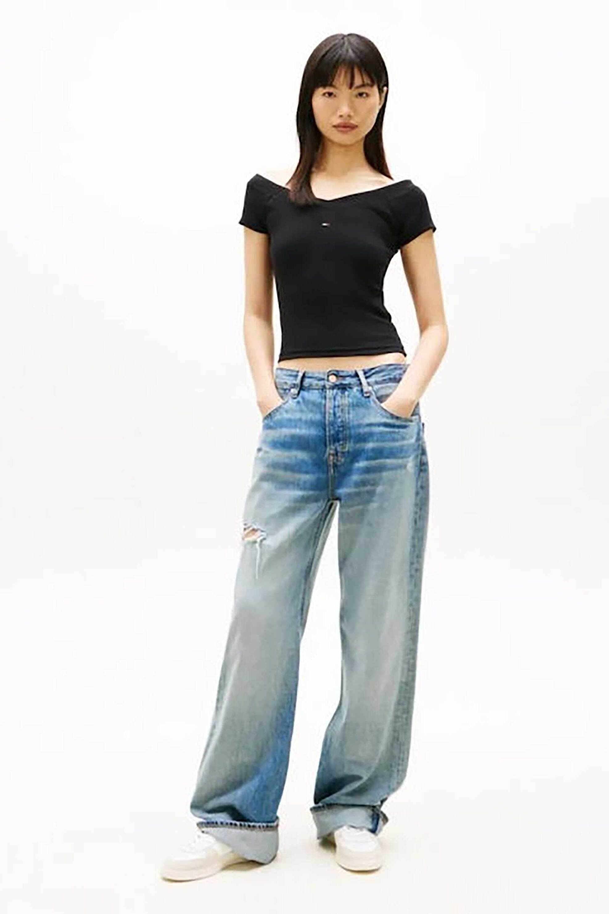 Tommy Jeans γυναικείο τοπ με λογότυπο Slim Fit - DW0DW22265 Μαύρο