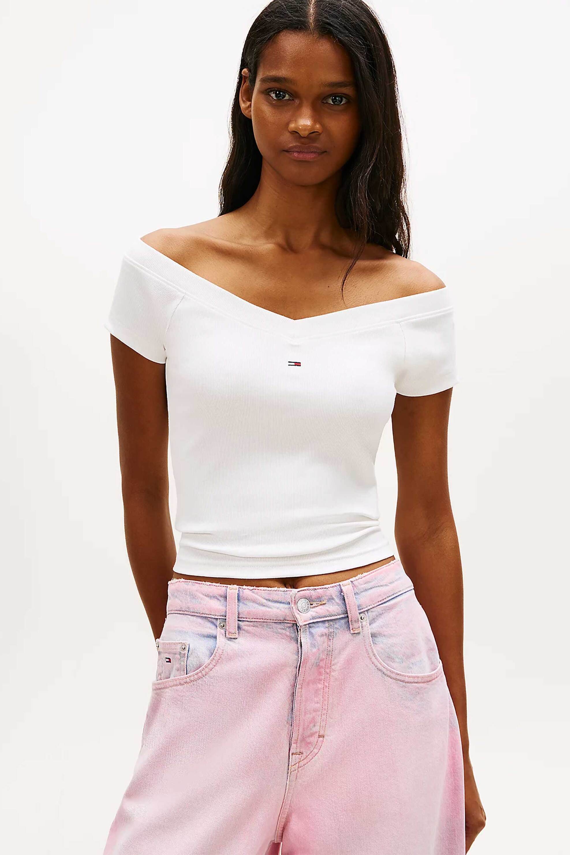Tommy Jeans γυναικείο τοπ με λογότυπο Slim Fit - DW0DW22265 Λευκό