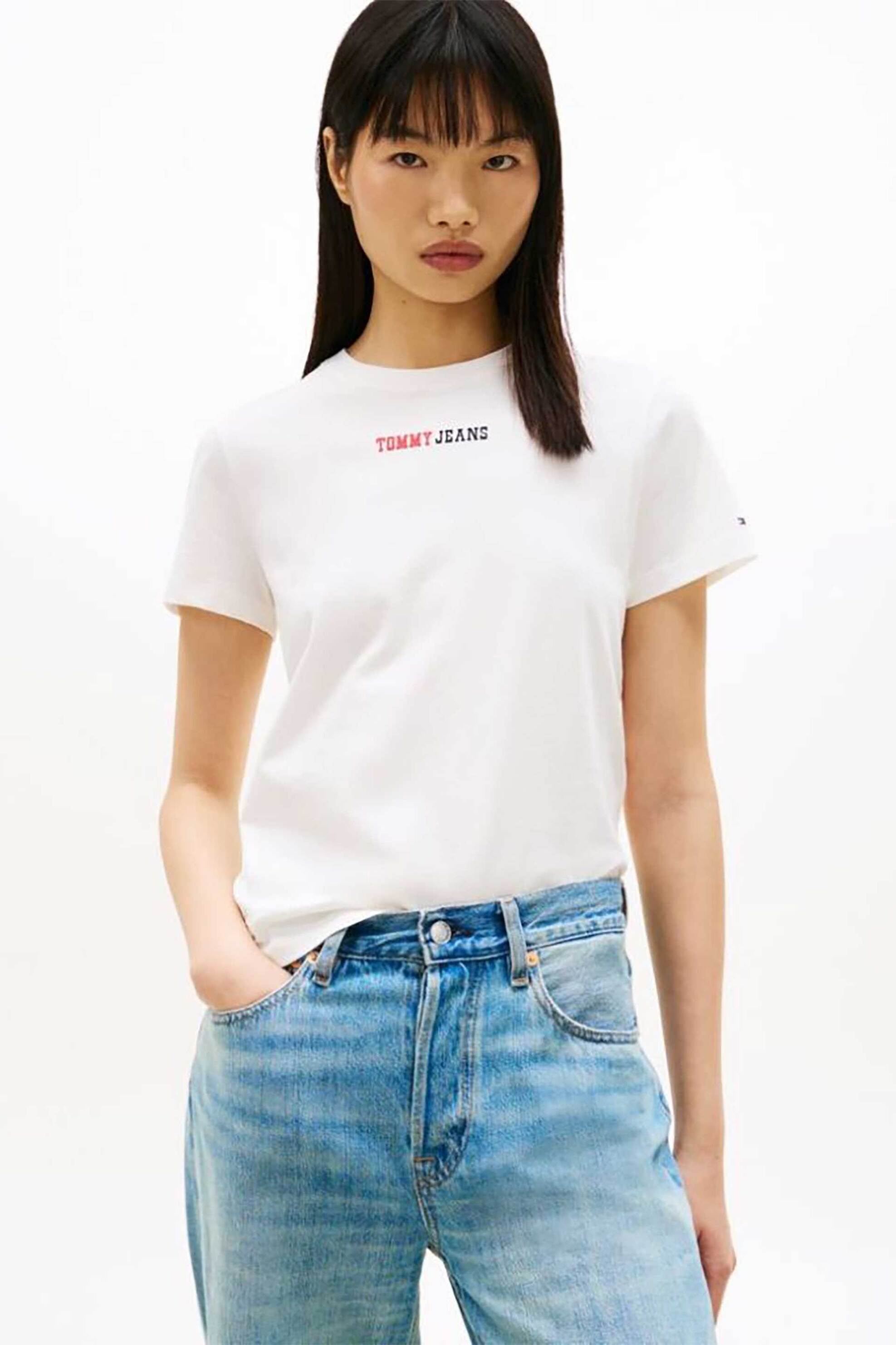 Tommy Jeans γυναικείο T-shirt με logo print Regular Fit - DW0DW22277 Λευκό