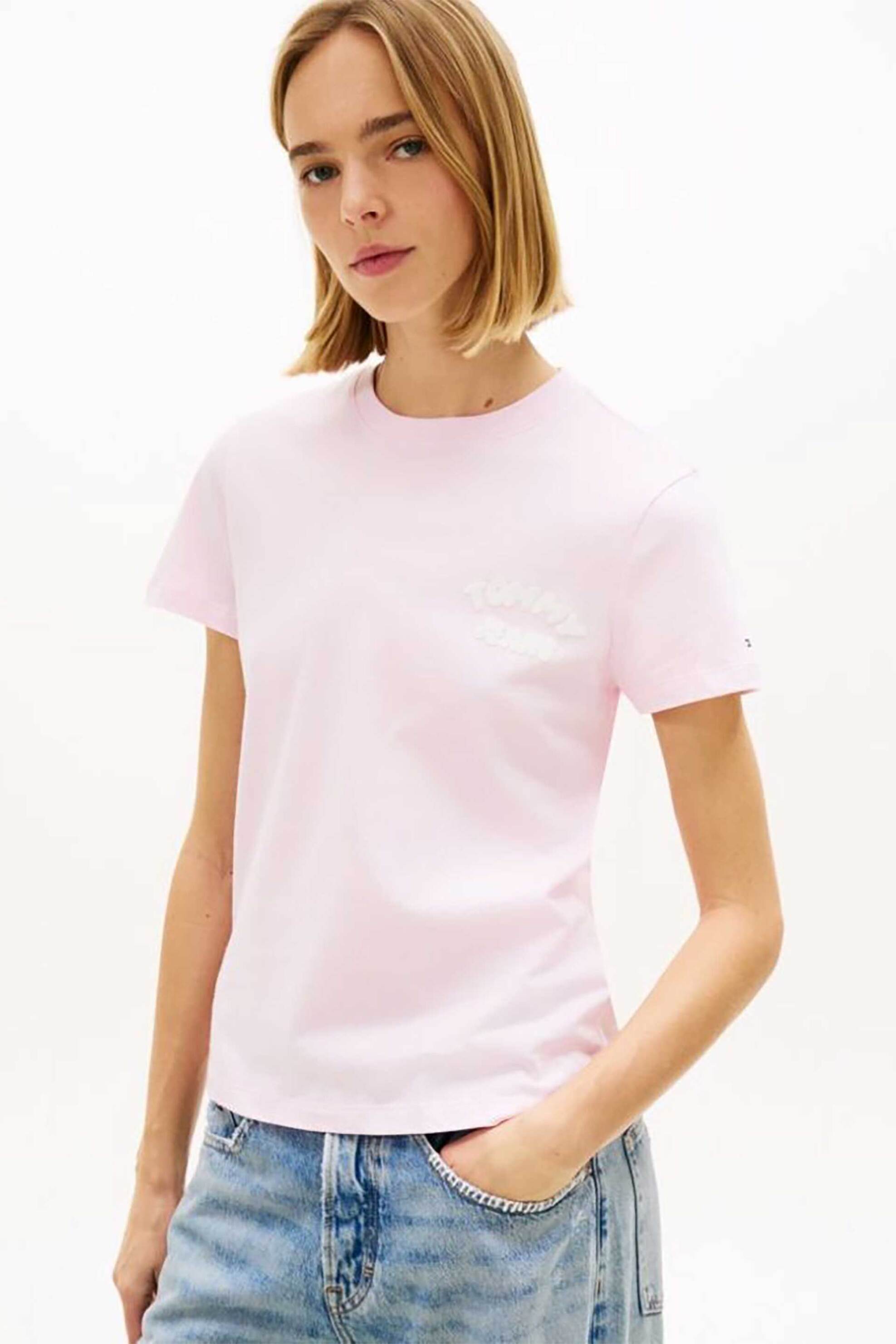 TOMMY JEANS Tommy Jeans γυναικείο T-shirt με ανάγλυφο bubble logo Regular Fit - DW0DW22310 Ροζ