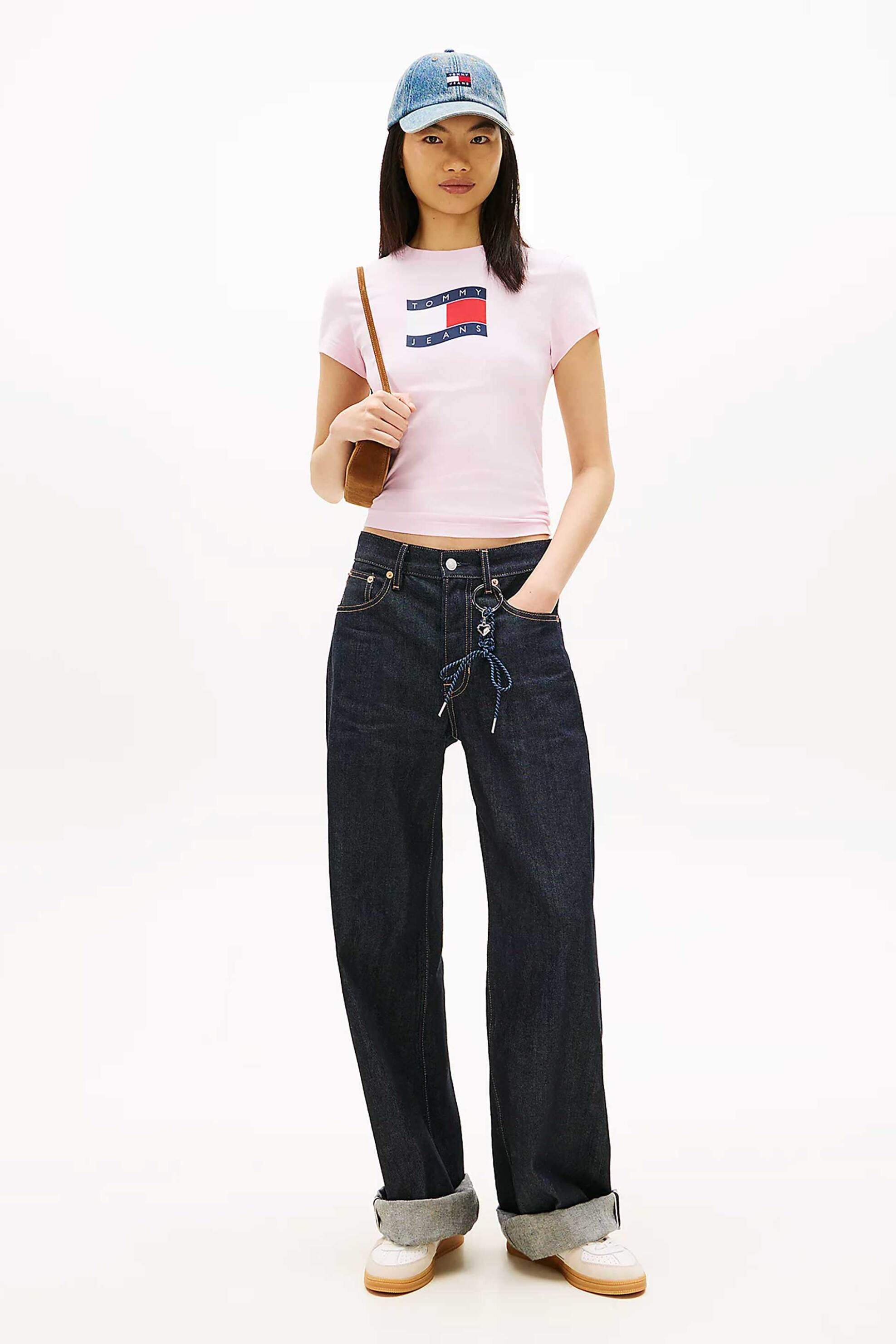 TOMMY JEANS Tommy Jeans γυναικείο T-shirt με wavy flag print Slim Fit - DW0DW22781 Ροζ - 2