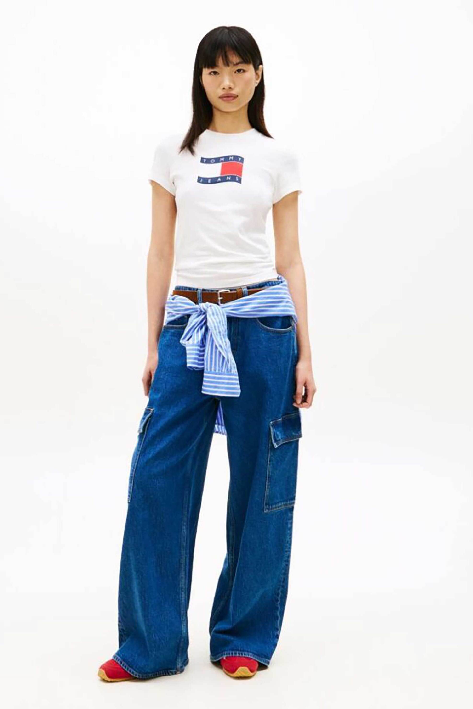 TOMMY JEANS Tommy Jeans γυναικείο T-shirt με wavy flag print Slim Fit - DW0DW22781 Λευκό - 2