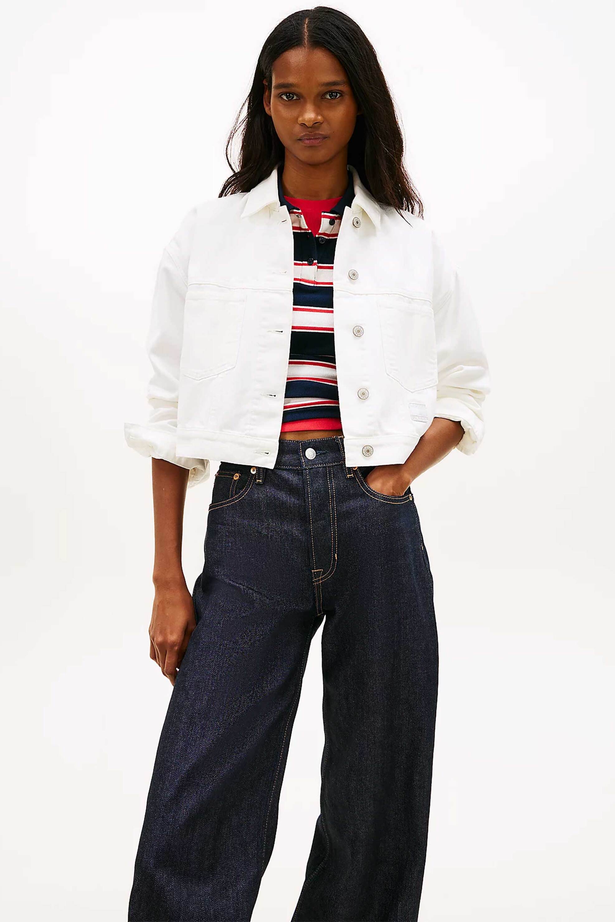 Tommy Jeans γυναικείο denim jacket Oversized Fit - DW0DW21979 Λευκό