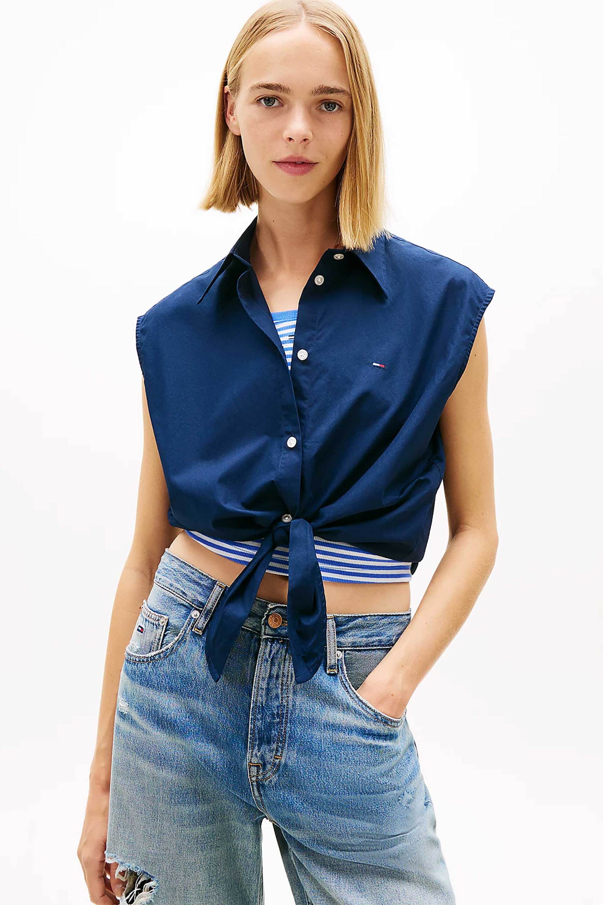 TOMMY JEANS Tommy Jeans γυναικείο πουκάμισο αμάνικο Relaxed Fit - DW0DW22212 Μπλε Σκούρο