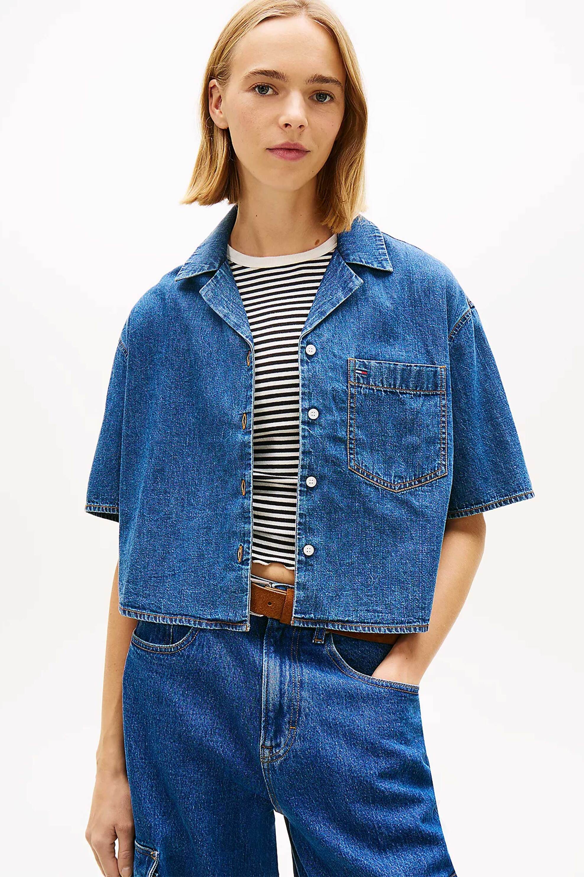 TOMMY JEANS Tommy Jeans γυναικείο πουκάμισο cropped Relaxed Fit - DW0DW22216 Denim Blue