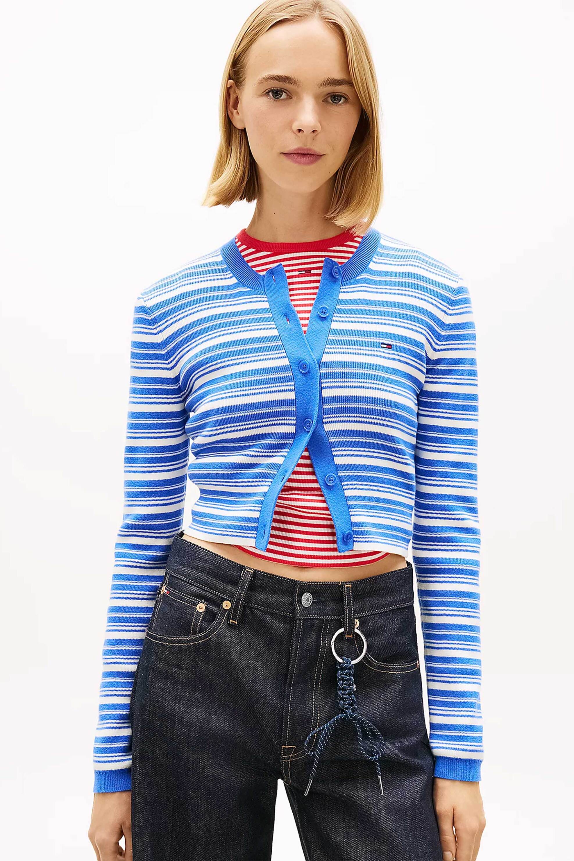 Tommy Jeans γυναικεία ζακέτα ριγέ με κεντημένο λογότυπο Slim Fit - DW0DW22314 Μπλε