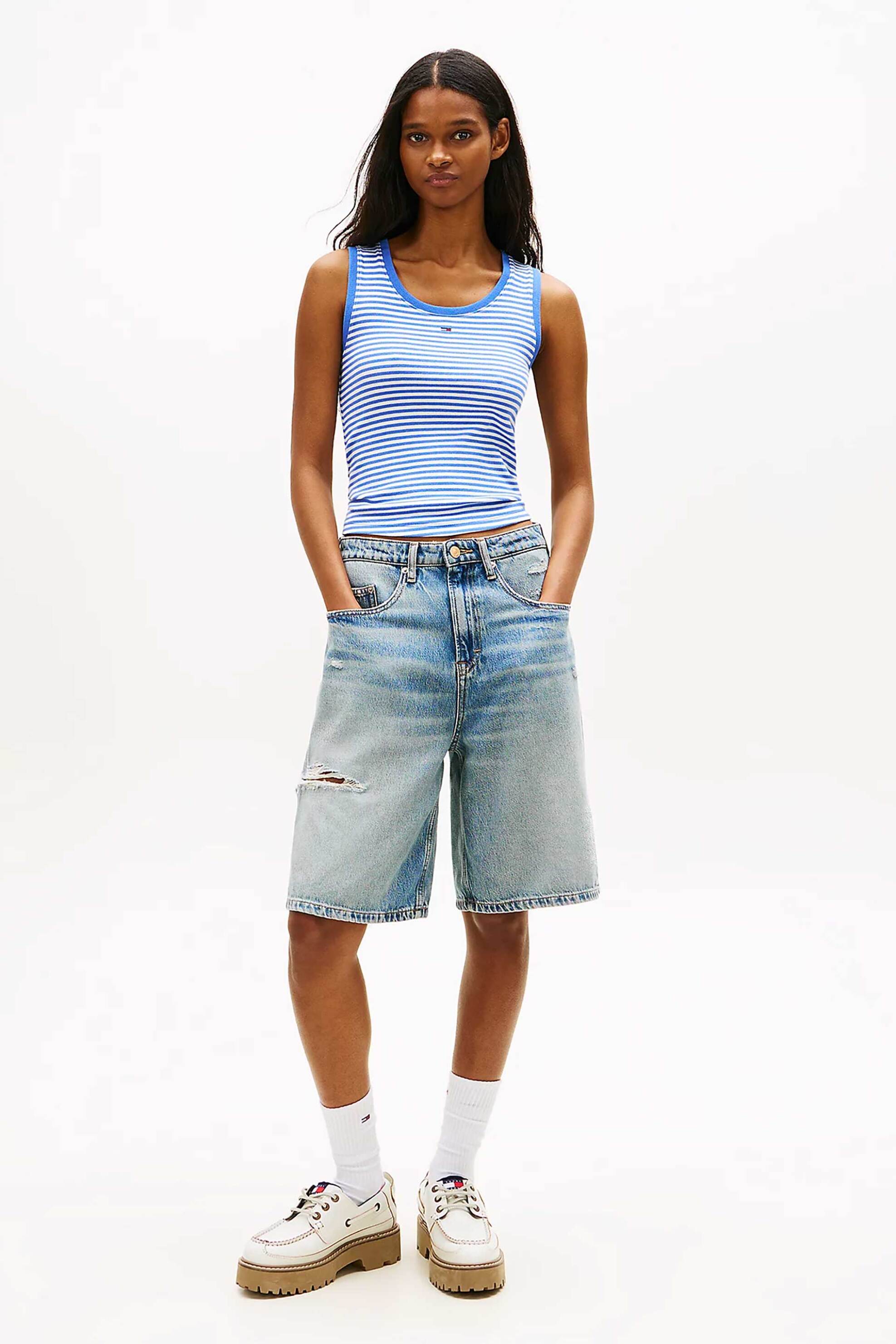 Tommy Jeans γυνακεία βερμούδα denim Distressed Loose - DW0DW22696 Denim Blue