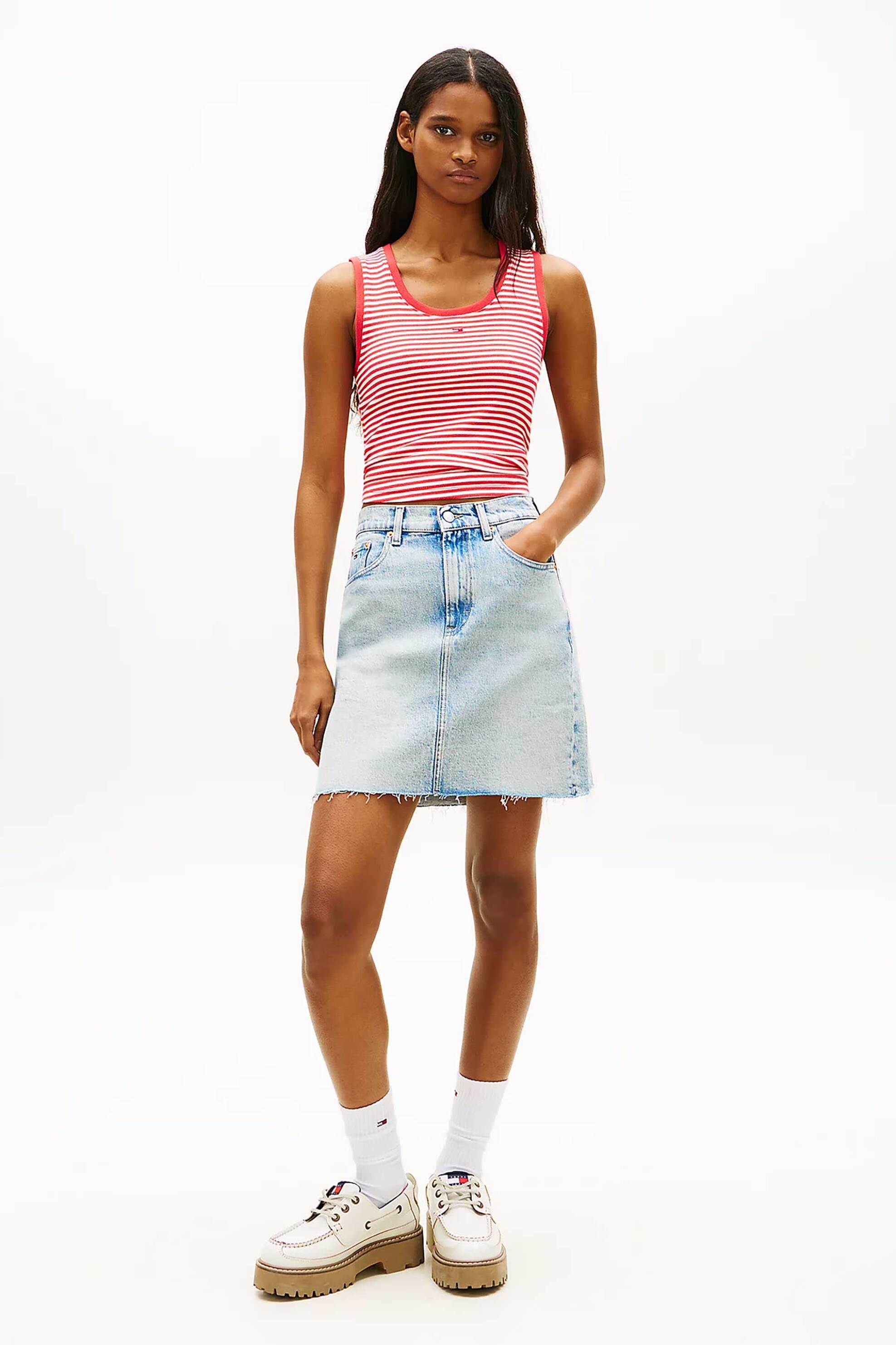 Tommy Jeans γυναικεία denim mini φούστα πεντάτσεπη Straight Fit - DW0DW22716 Denim Blue Ανοιχτό