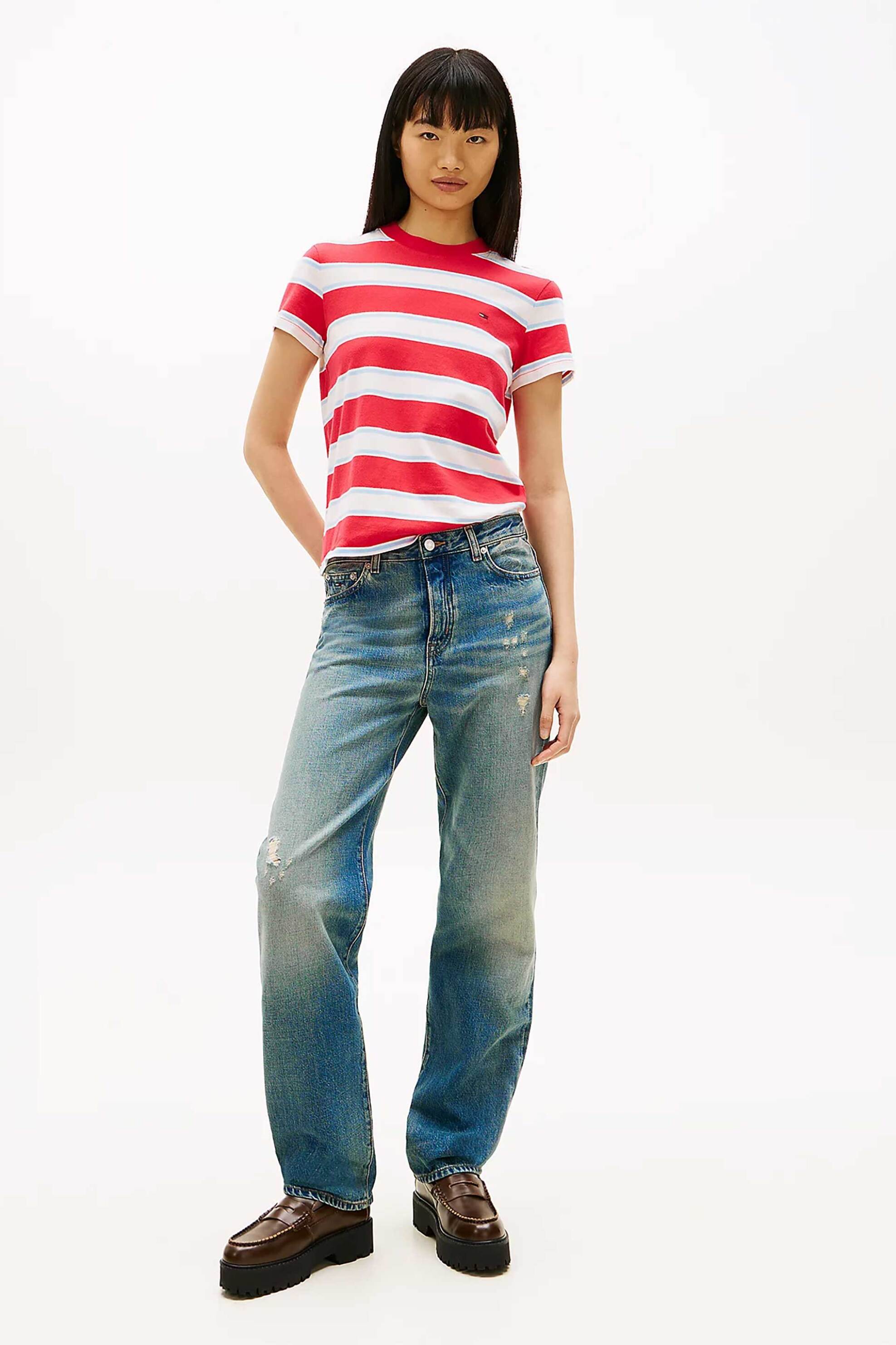 TOMMY JEANS Tommy Jeans γυναικείο T-shirt ριγέ με logo print - DW0DW21834 Κόκκινο - 2