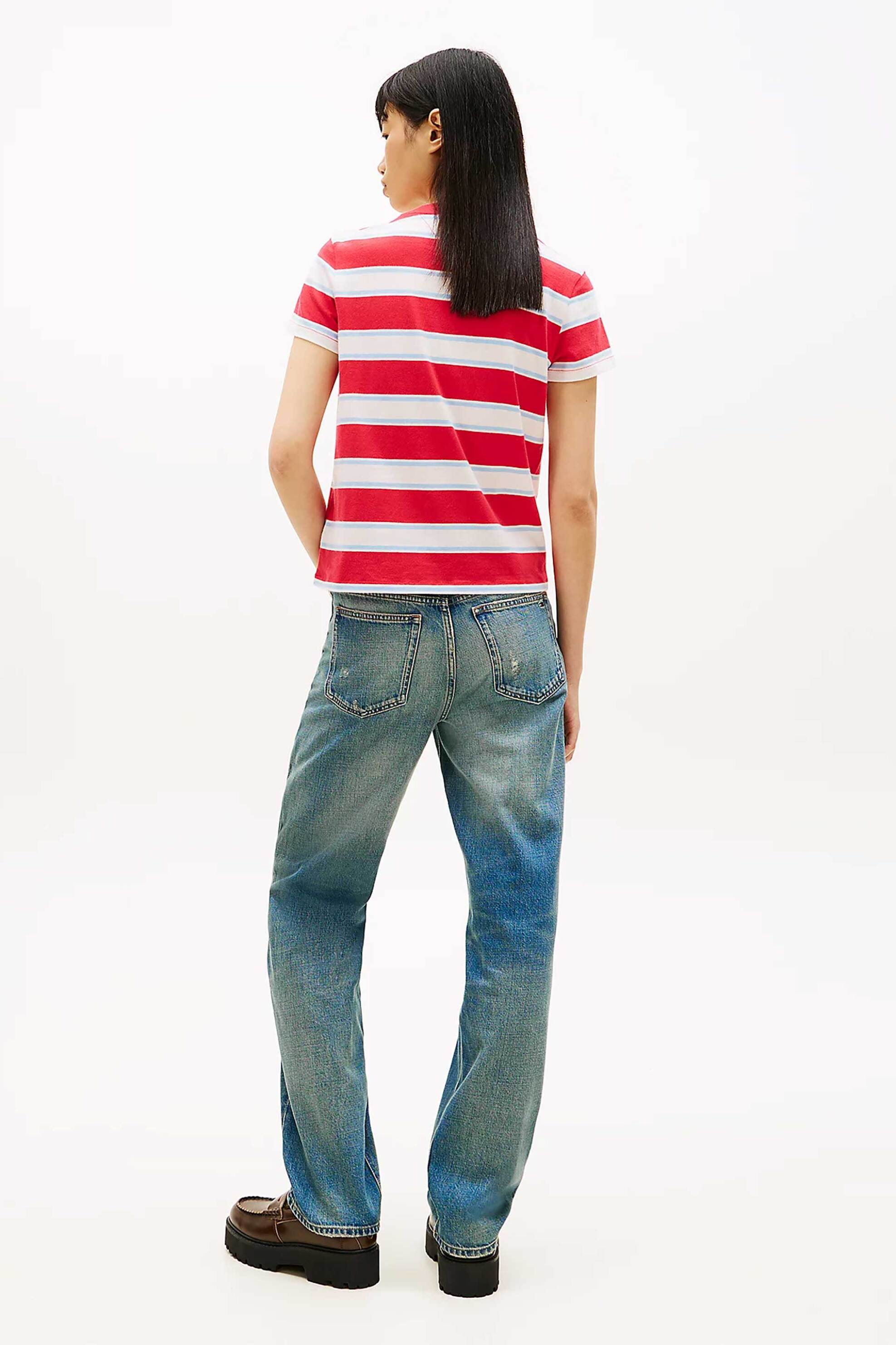 TOMMY JEANS Tommy Jeans γυναικείο T-shirt ριγέ με logo print - DW0DW21834 Κόκκινο - 3