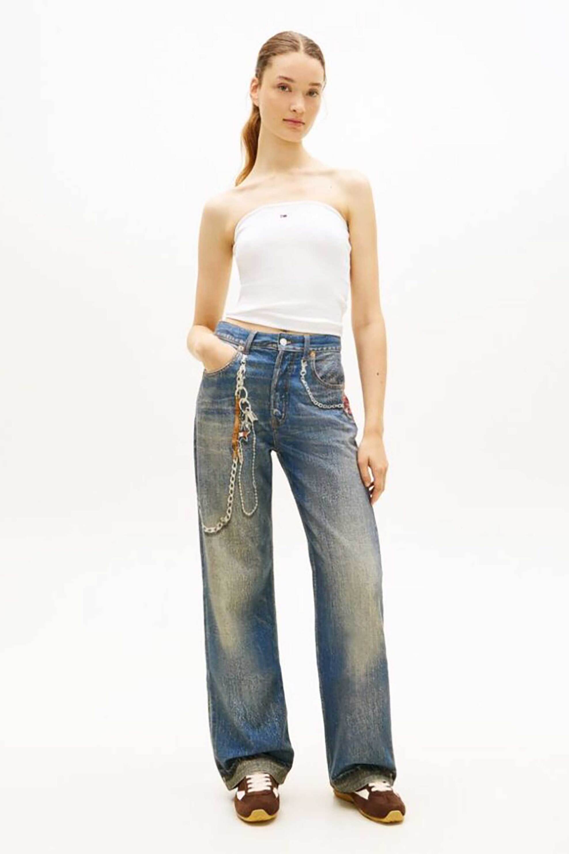 TOMMY JEANS Tommy Jeans γυναικείο τοπ στράπλες με λογότυπο Slim Fit - DW0DW22263 Λευκό - 2
