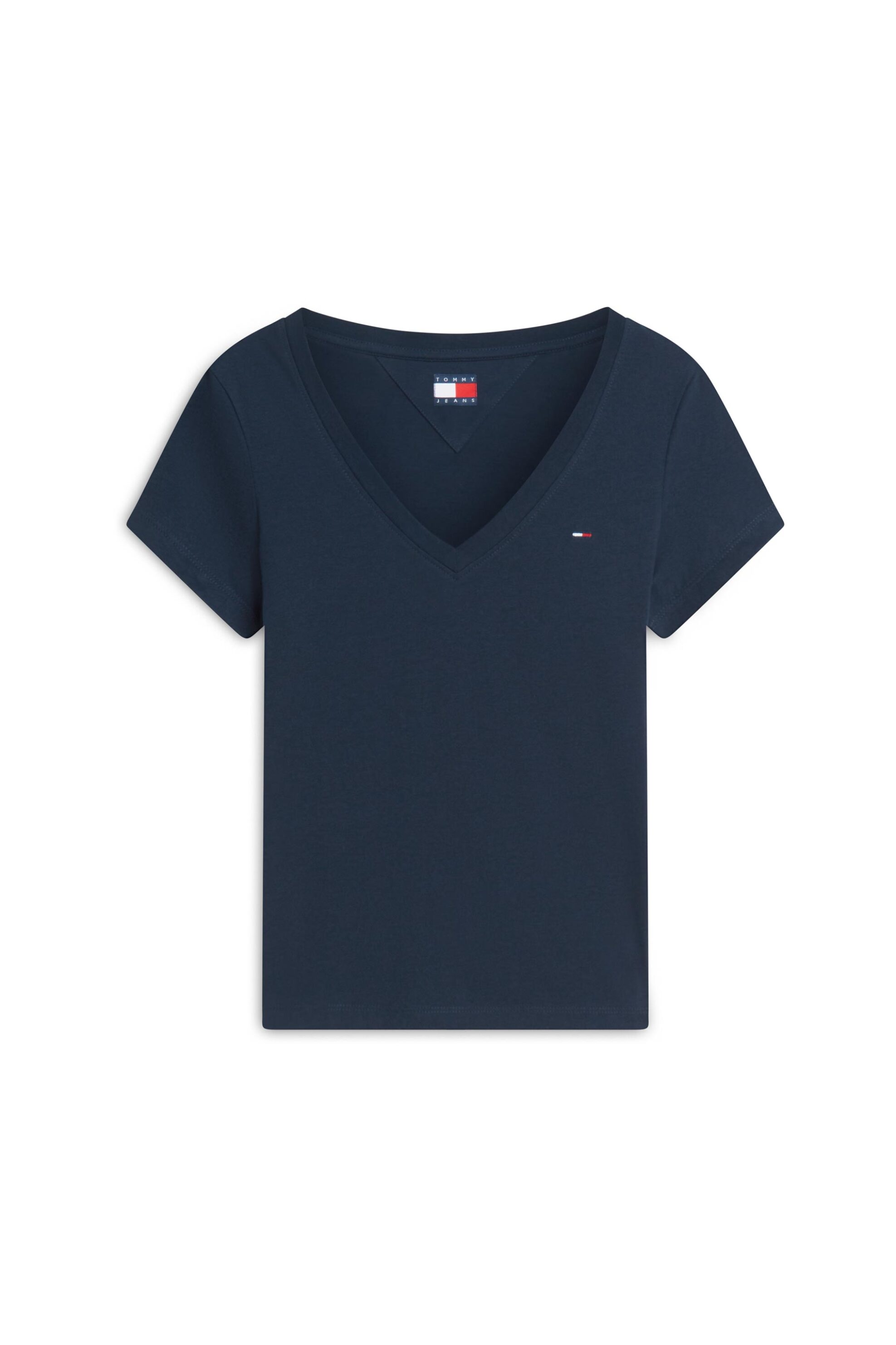 Tommy Jeans γυναικείο T-shirt με V και λογότυπο Slim Fit - DW0DW20458 Μπλε Σκούρο