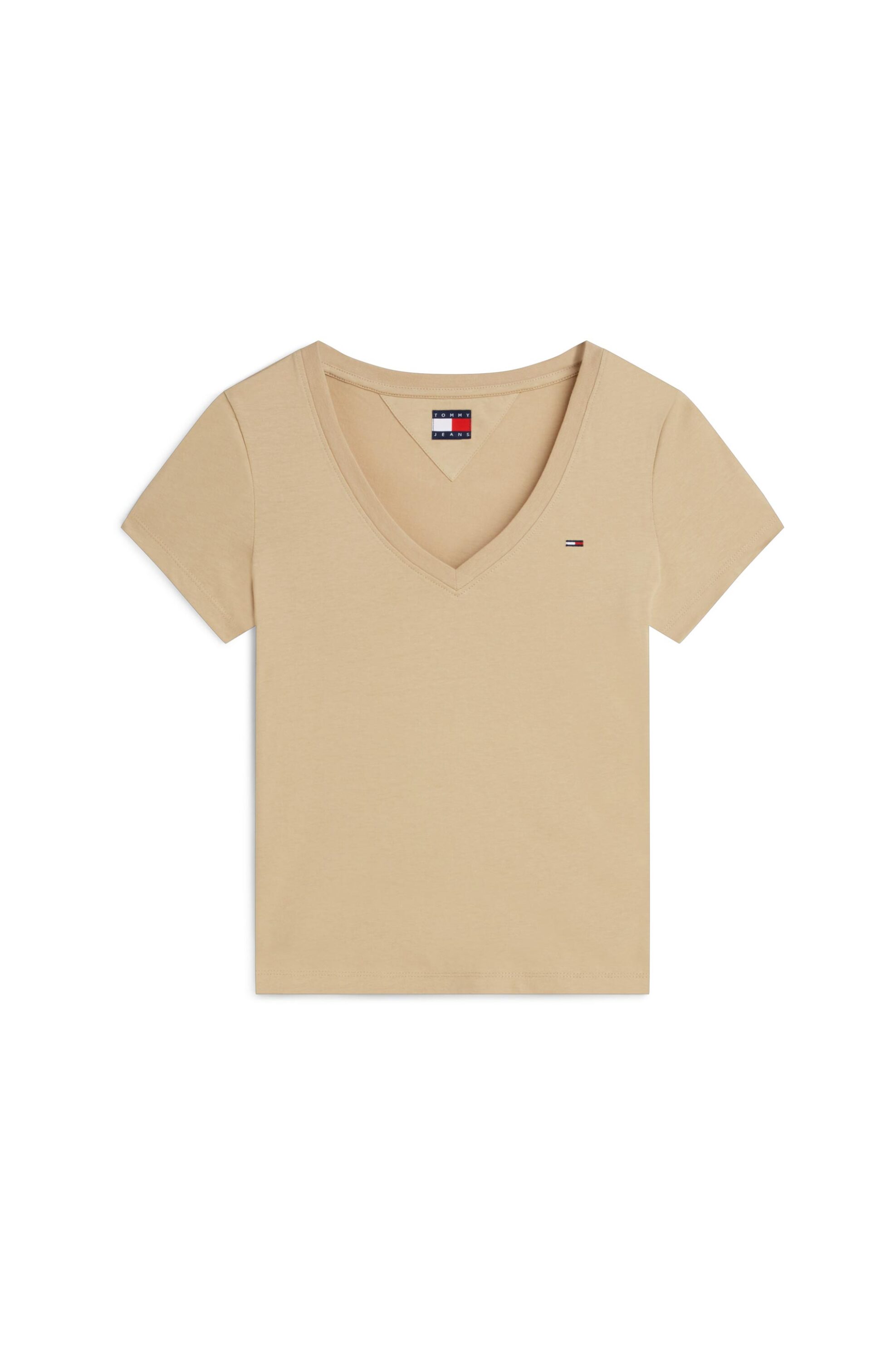 Tommy Jeans γυναικείο T-shirt με V και λογότυπο Slim Fit - DW0DW20458 Μπεζ