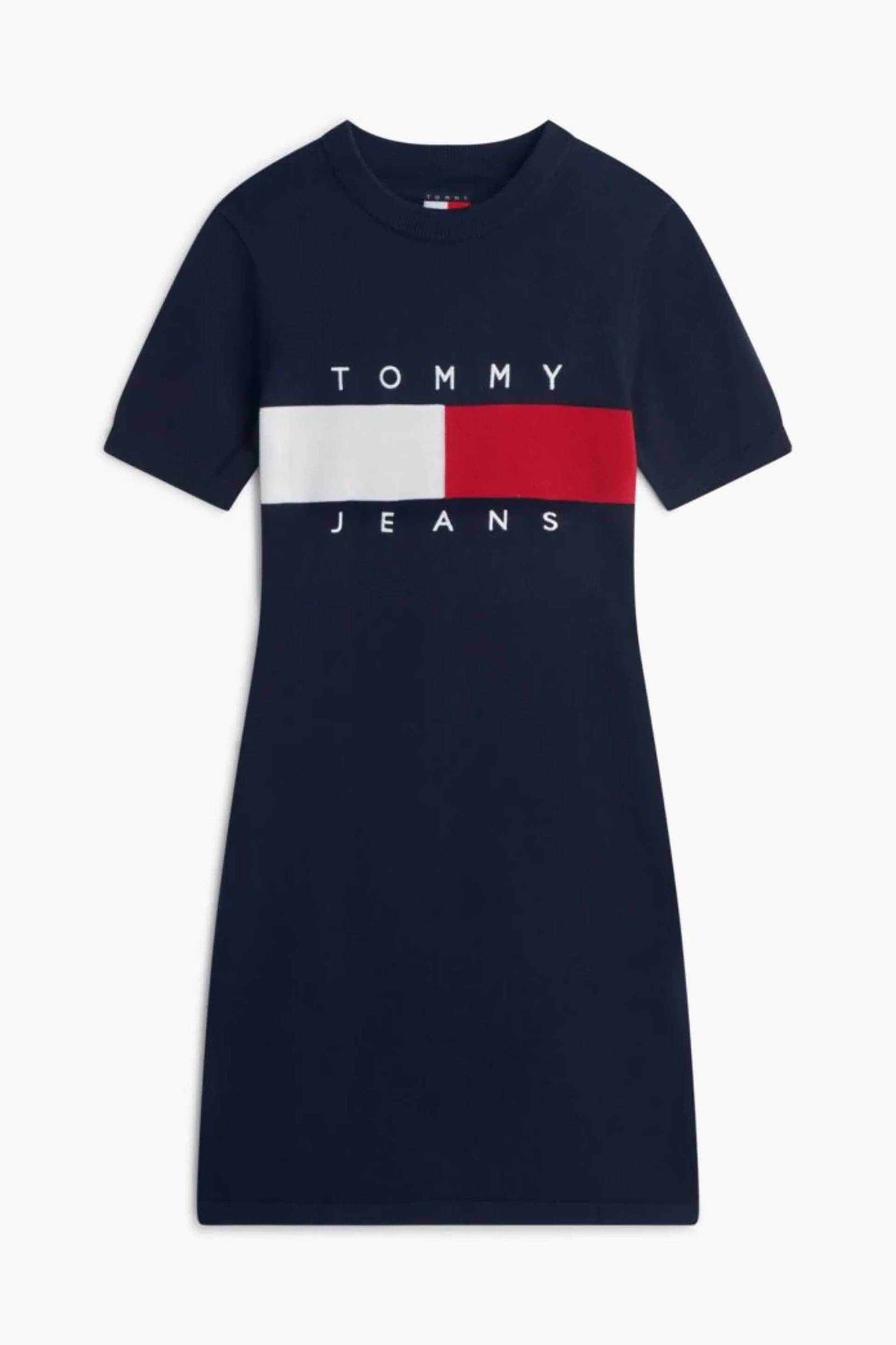 Tommy Jeans Γυναικείο Mini Πλεκτό Φόρεμα με Λογότυπο Slim Fit - Dw0Dw22853 Μπλε Σκούρο