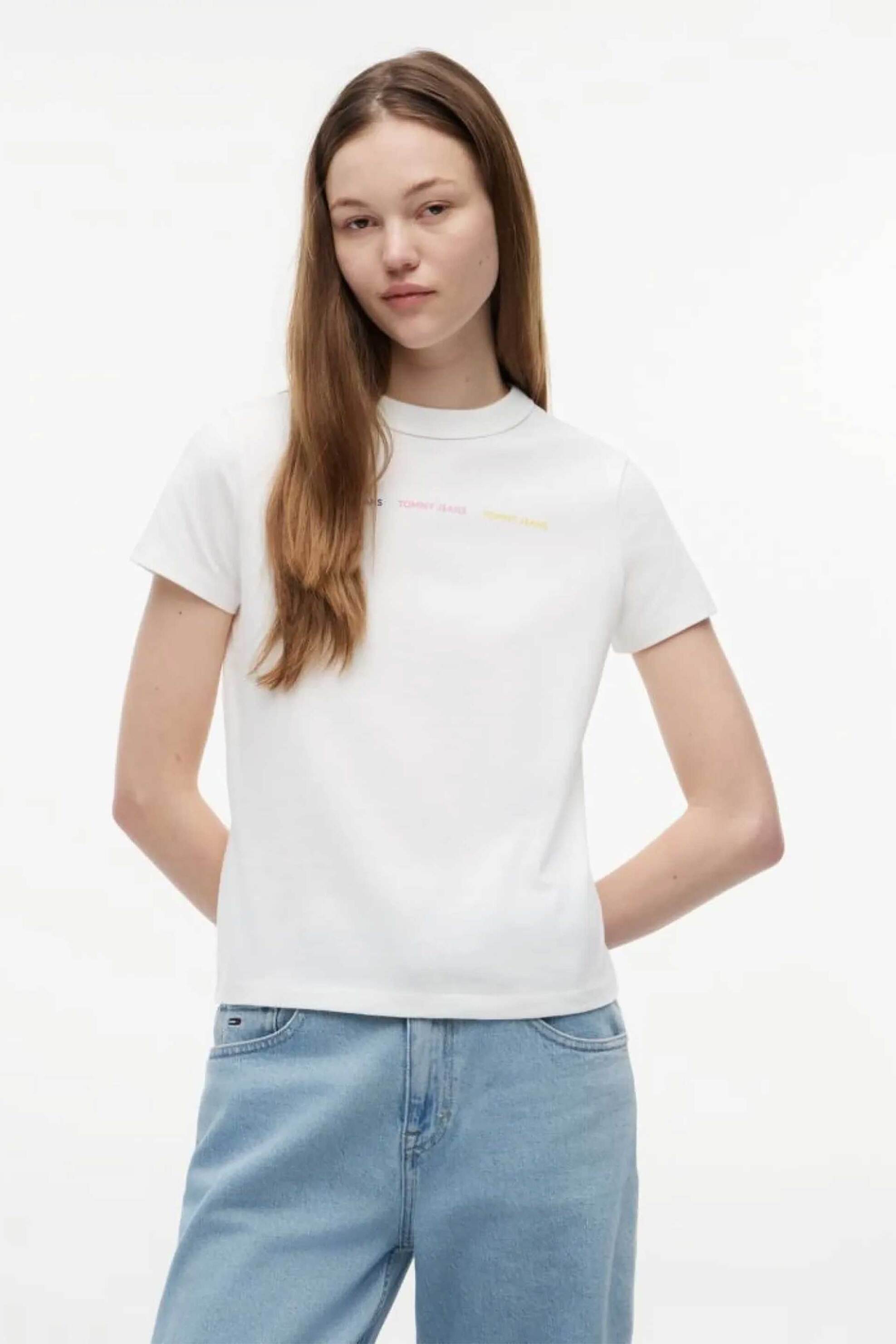 Tommy Jeans γυναικείο T-shirt με logo tape Regular Fit - DW0DW22905 Λευκό