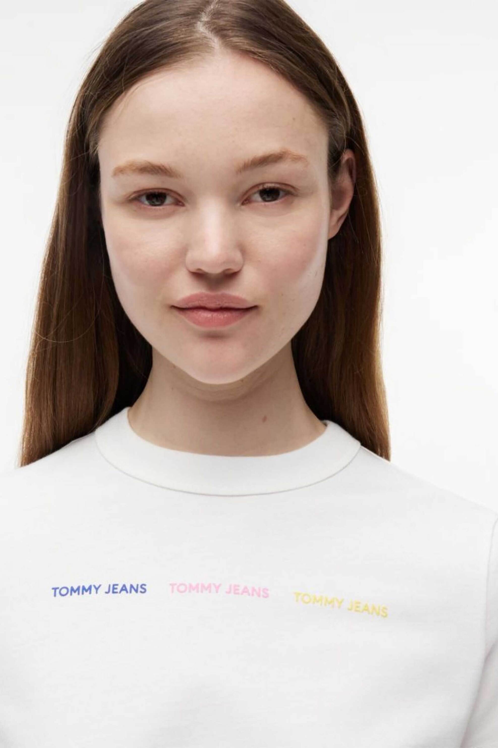 Tommy Jeans γυναικείο T-shirt με logo tape Regular Fit - DW0DW22905 Λευκό