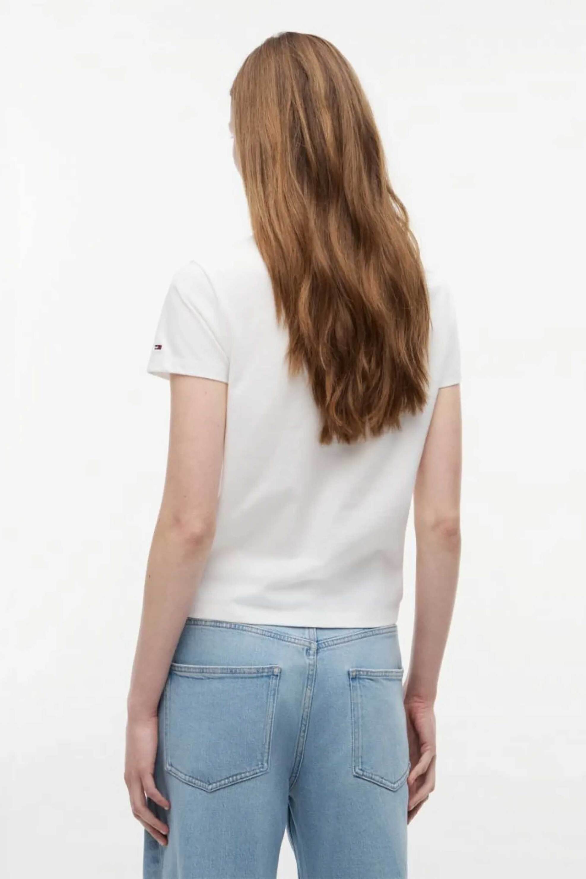 Tommy Jeans Γυναικείο T-Shirt με Logo Tape Regular Fit - Dw0Dw22905 Λευκό