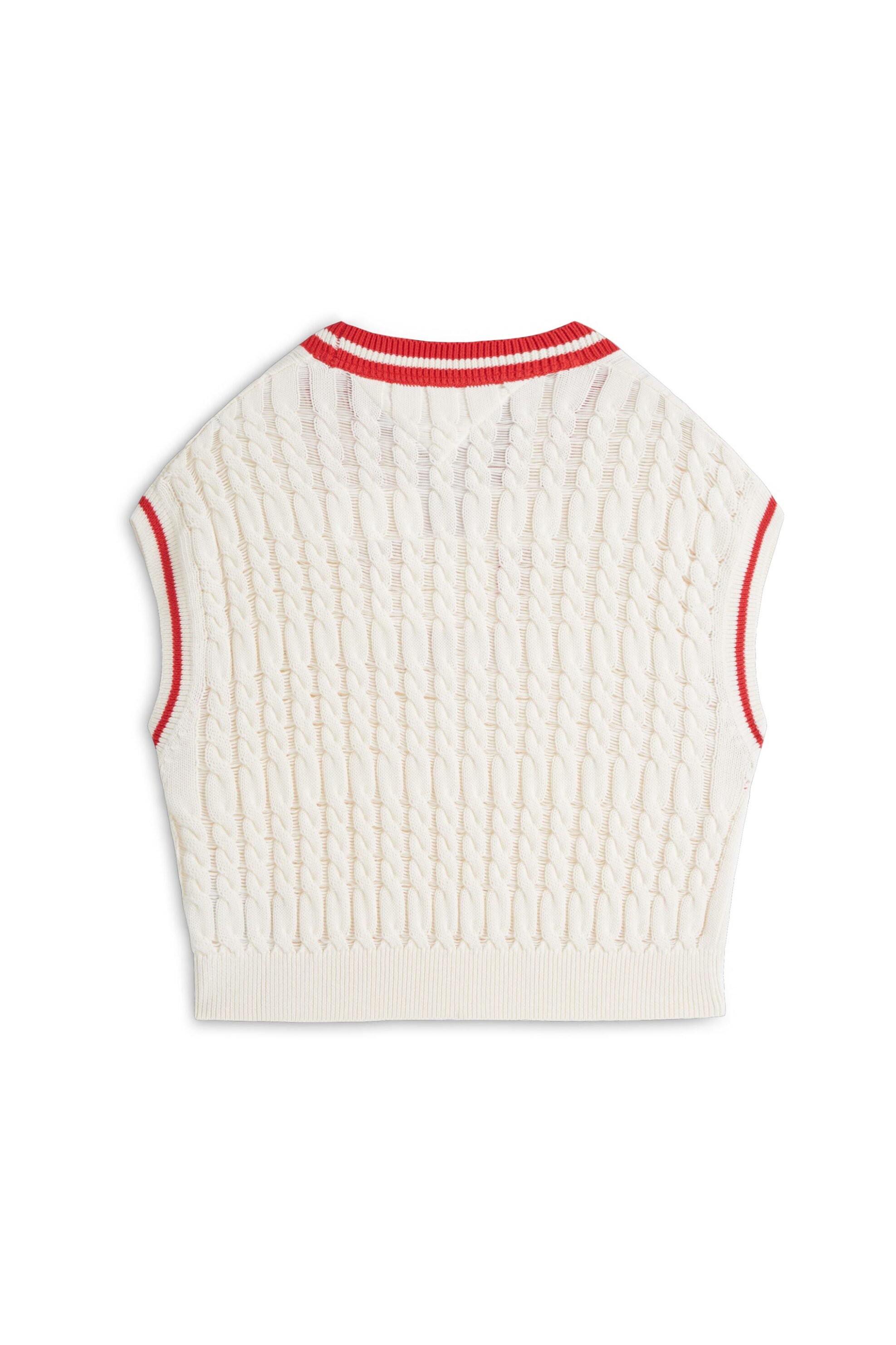 Tommy Jeans Γυναικεία Αμάνικη Πλεκτή Μπλούζα με V Και Cable Knit Pattern Relaxed Fit - Dw0Dw22927 Λευκό