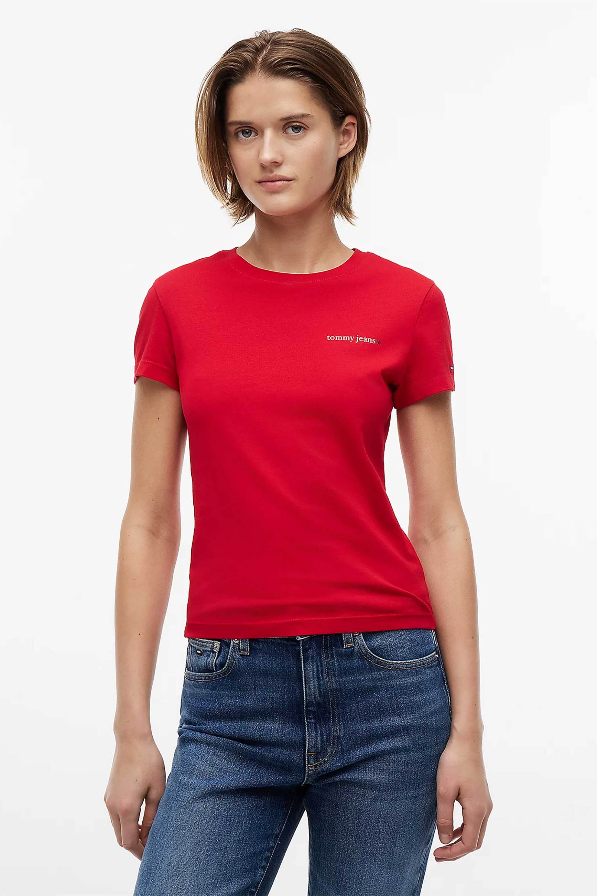 Tommy Jeans γυναικείο T-shirt με logo print Slim Fit - DW0DW23479 Κόκκινο