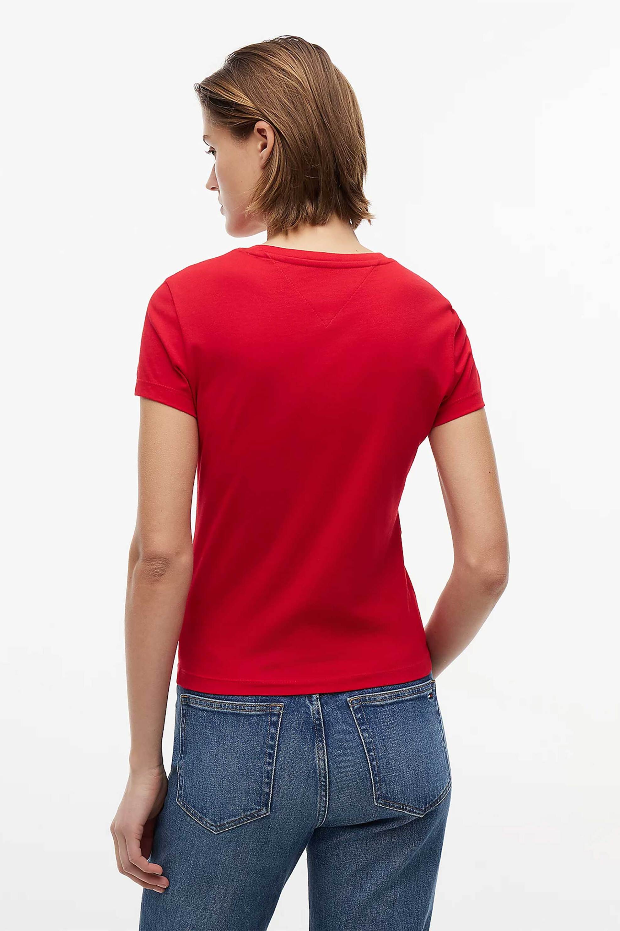 Tommy Jeans Γυναικείο T-Shirt με Logo Print Slim Fit - Dw0Dw23479 Κόκκινο
