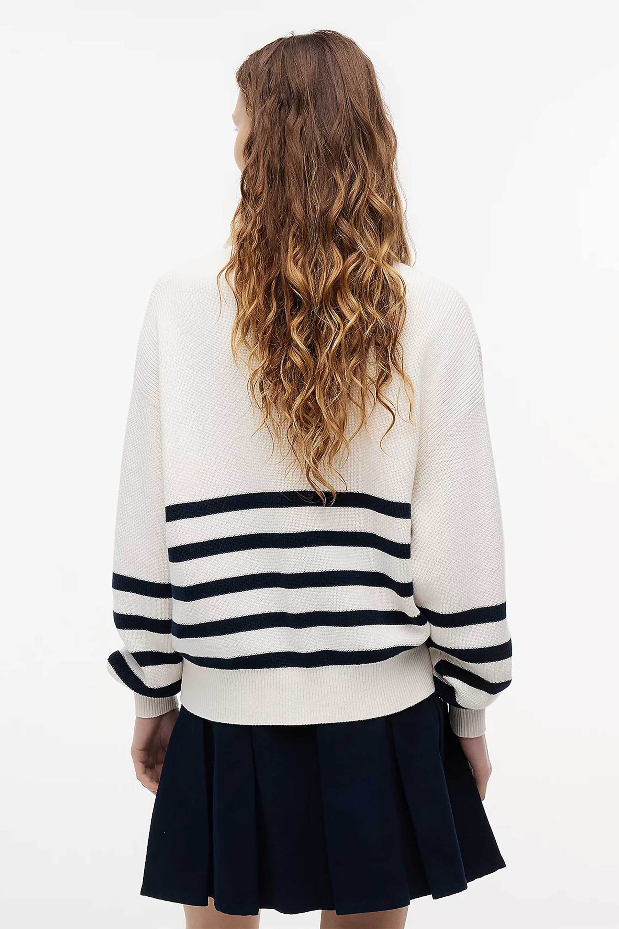 Tommy Jeans Γυναικεία Μπλούζα Πλεκτή με Φερμουάρ 3 4 Oversized Fit - Dw0Dw22928 Εκρού