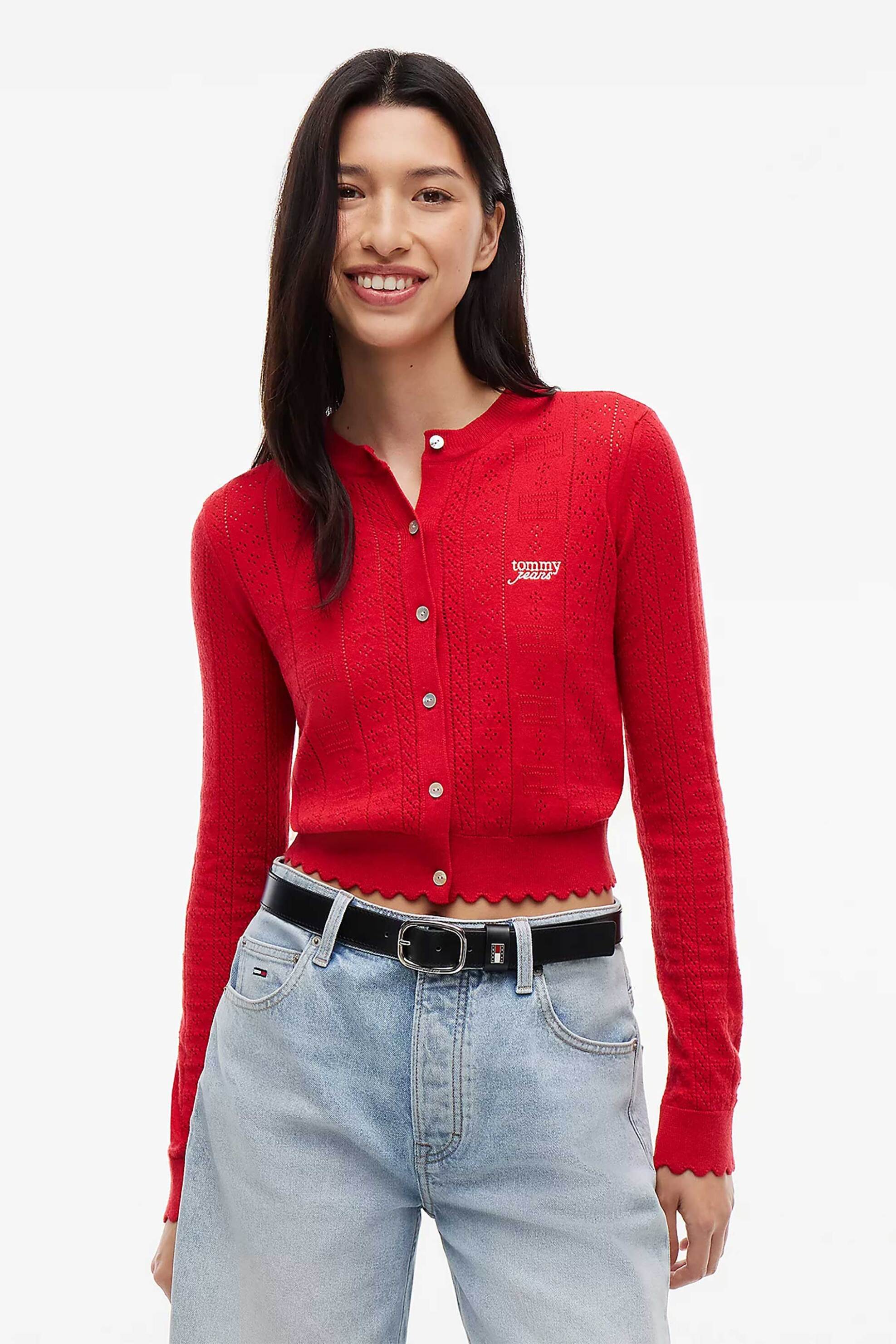Tommy Jeans γυναικεία ζακέτα πλεκτή με κέντημα Slim Fit - DW0DW22931 Κόκκινο