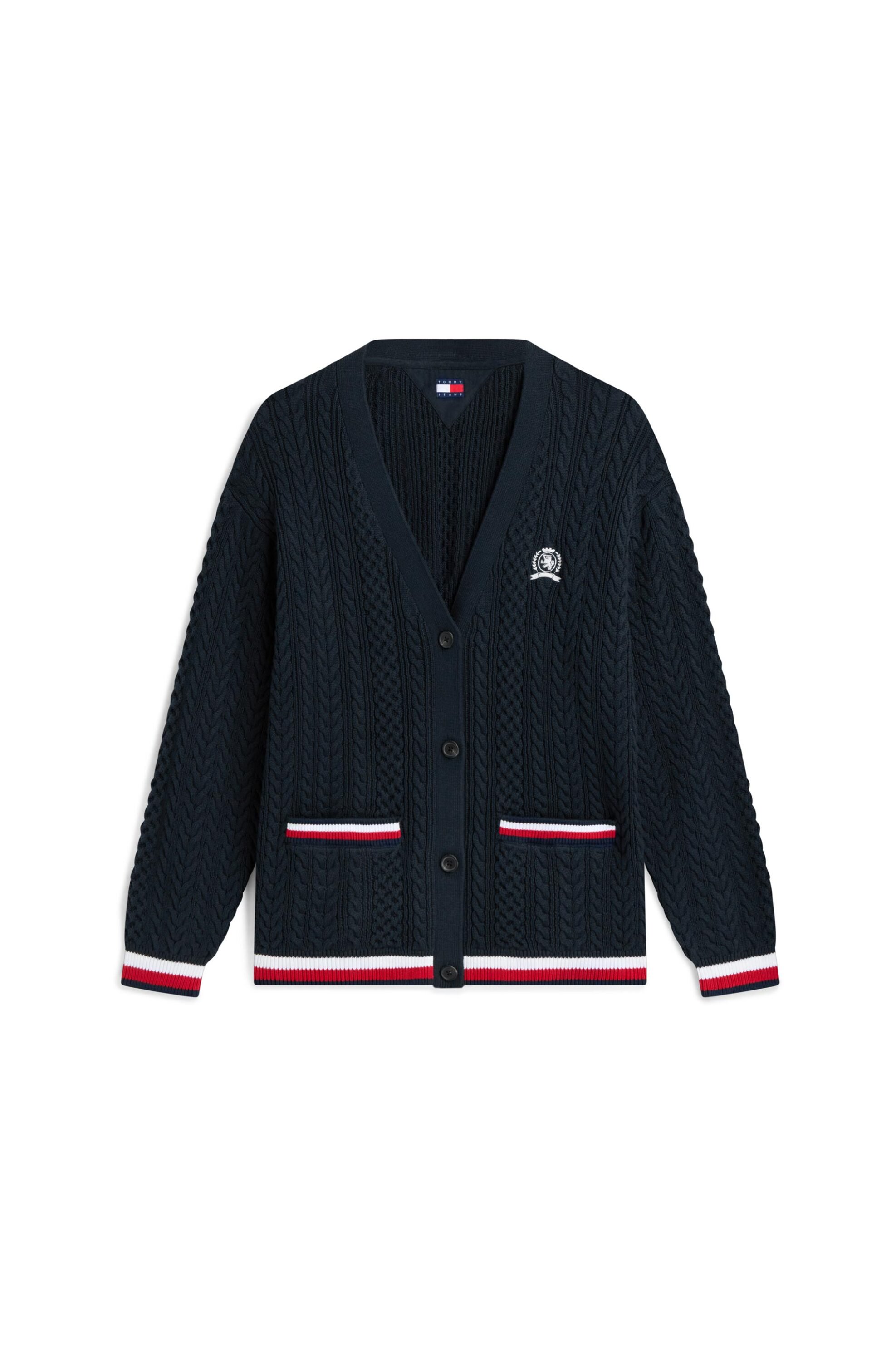 Tommy Jeans γυναικεία ζακέτα cable knit με κέντημα Oversized Fit - DW0DW22934 Μπλε Σκούρο