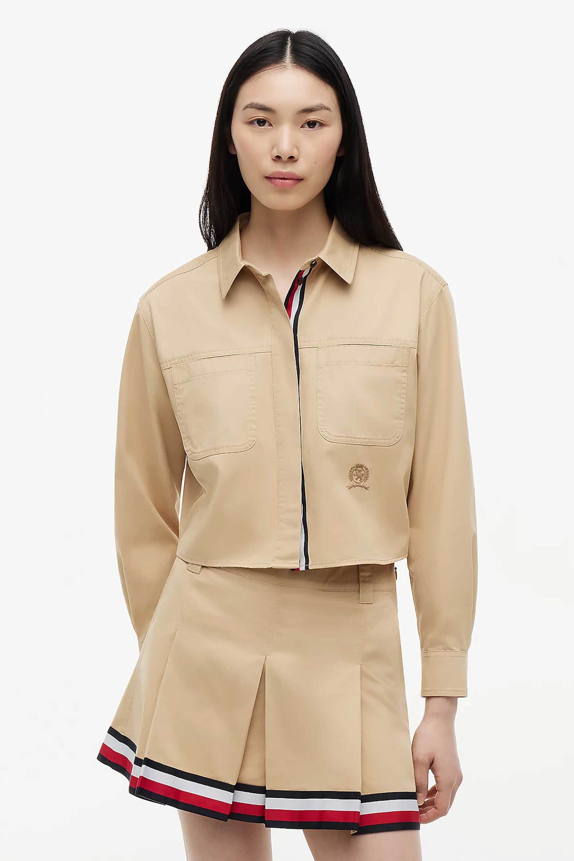 Tommy Jeans γυναικείο πουκάμισο cropped Relaxed Fit - DW0DW22942 Μπεζ