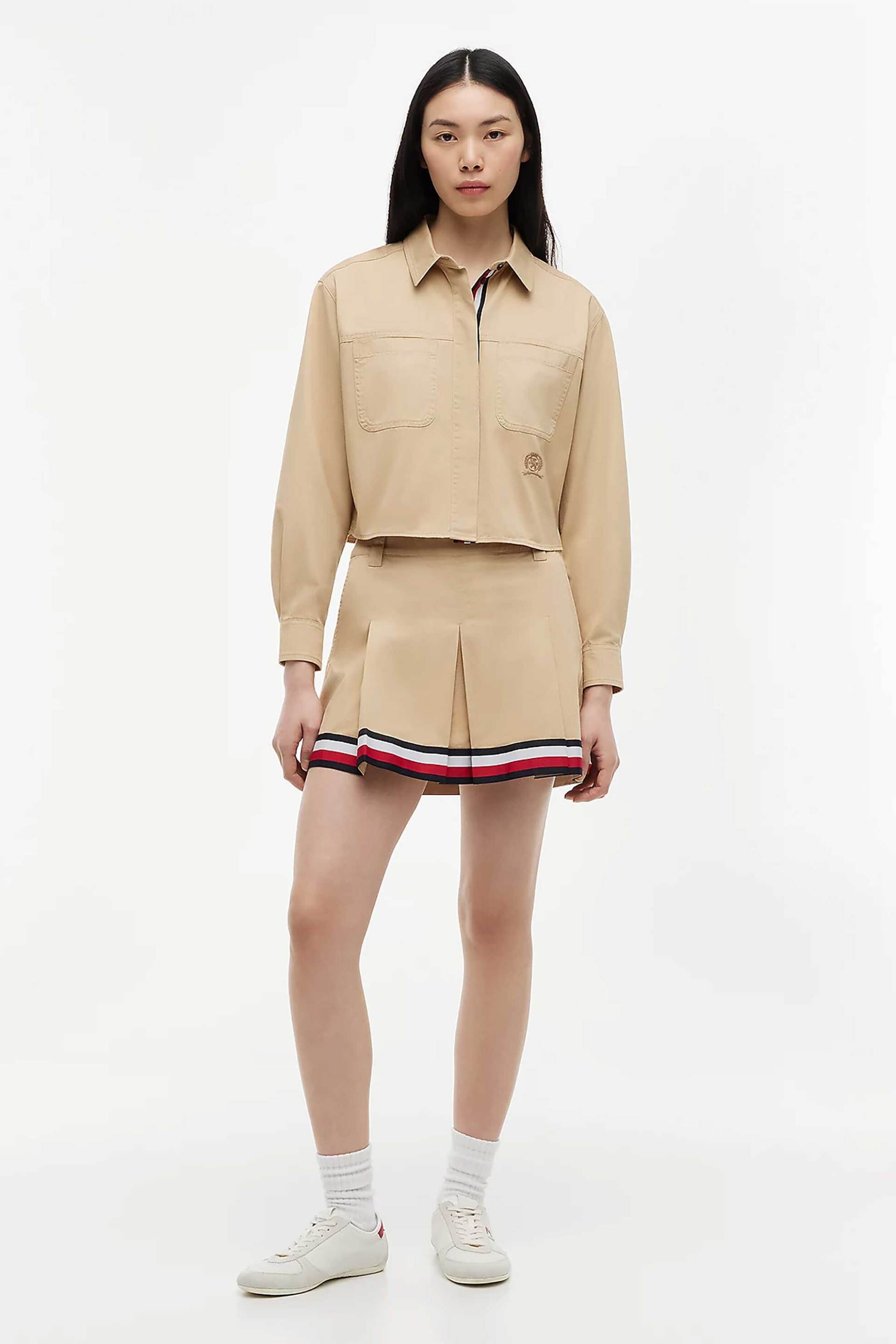 Tommy Jeans γυναικείο πουκάμισο cropped Relaxed Fit - DW0DW22942 Μπεζ