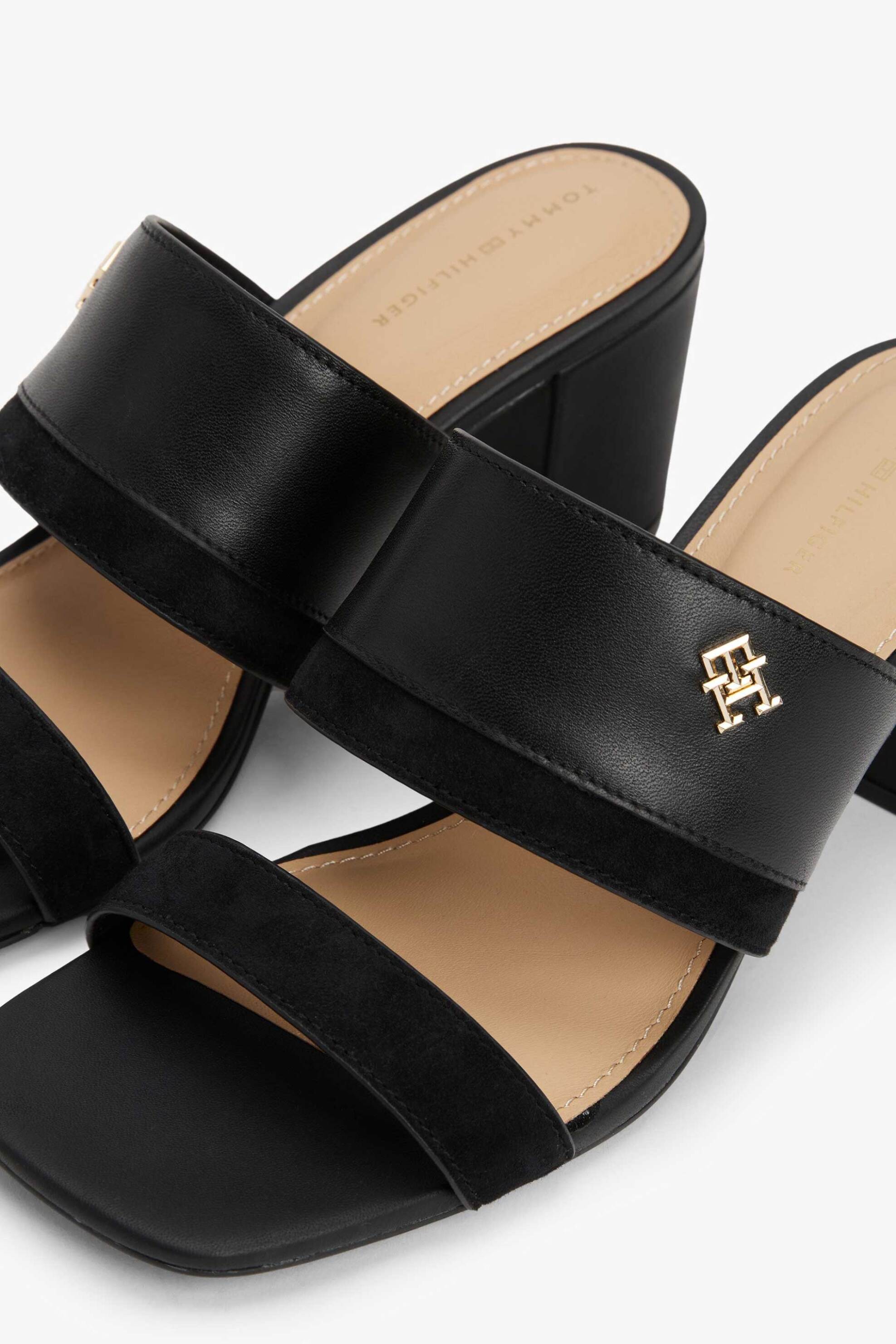 Tommy Hilfiger γυναικεία δερμάτινα πέδιλα με μεταλλικό monogram - FW0FW08530 Μαύρο