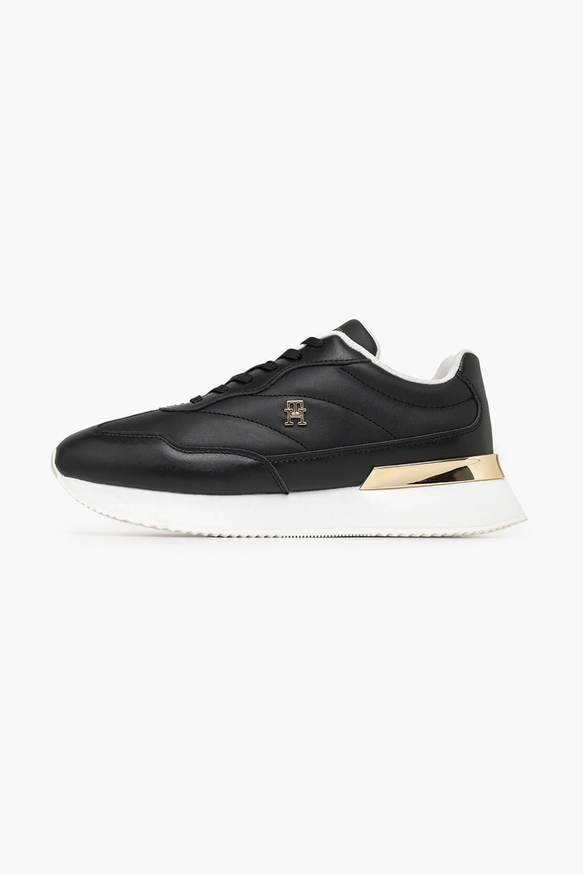 Tommy Jeans γυναικεία δερμάτινα sneakers με μεταλλικό μονόγραμμα - FW0FW09033 Μαύρο