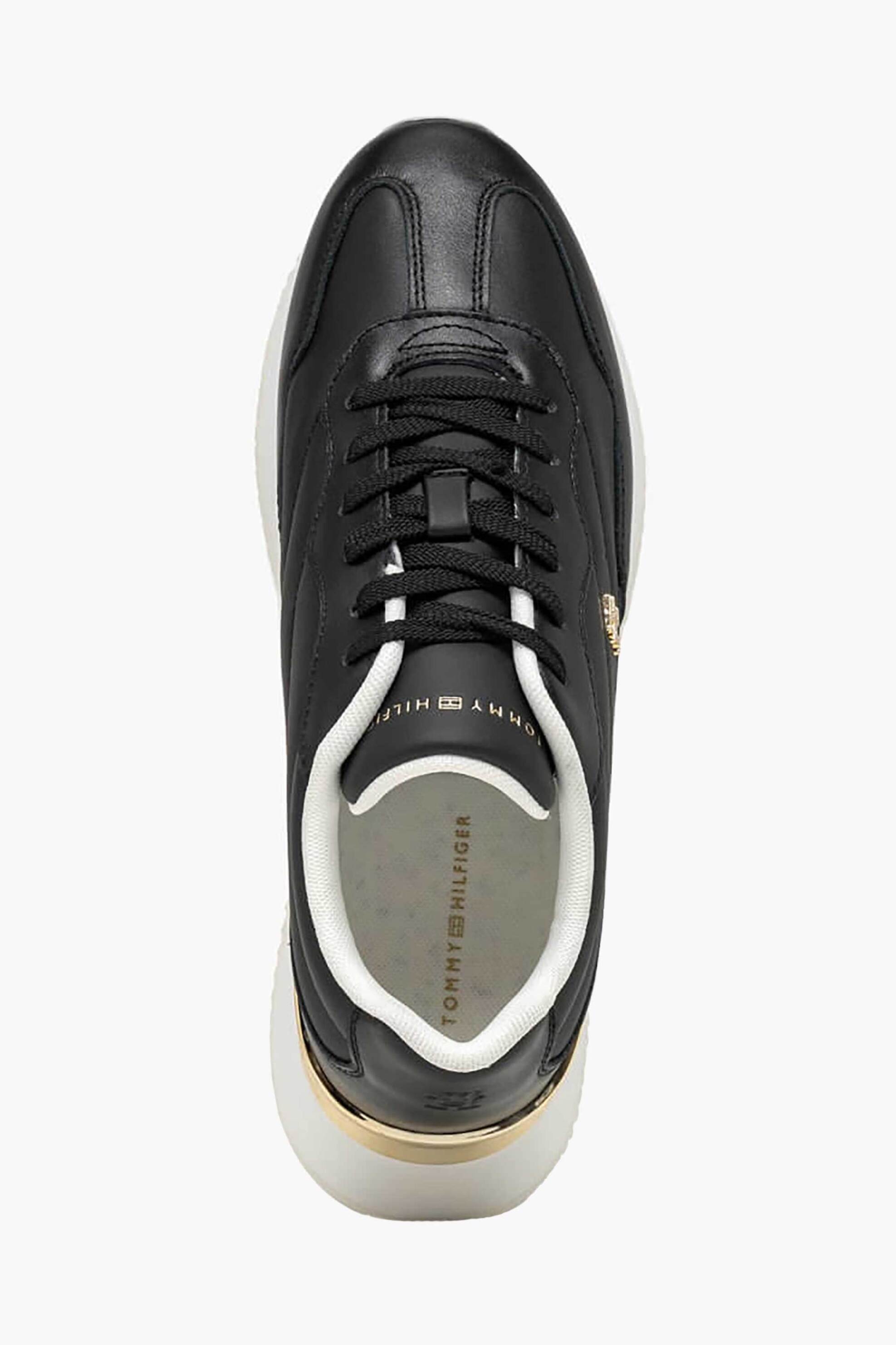 Tommy Jeans Γυναικεία Δερμάτινα Sneakers με Μεταλλικό Μονόγραμμα - Fw0Fw09033 Μαύρο