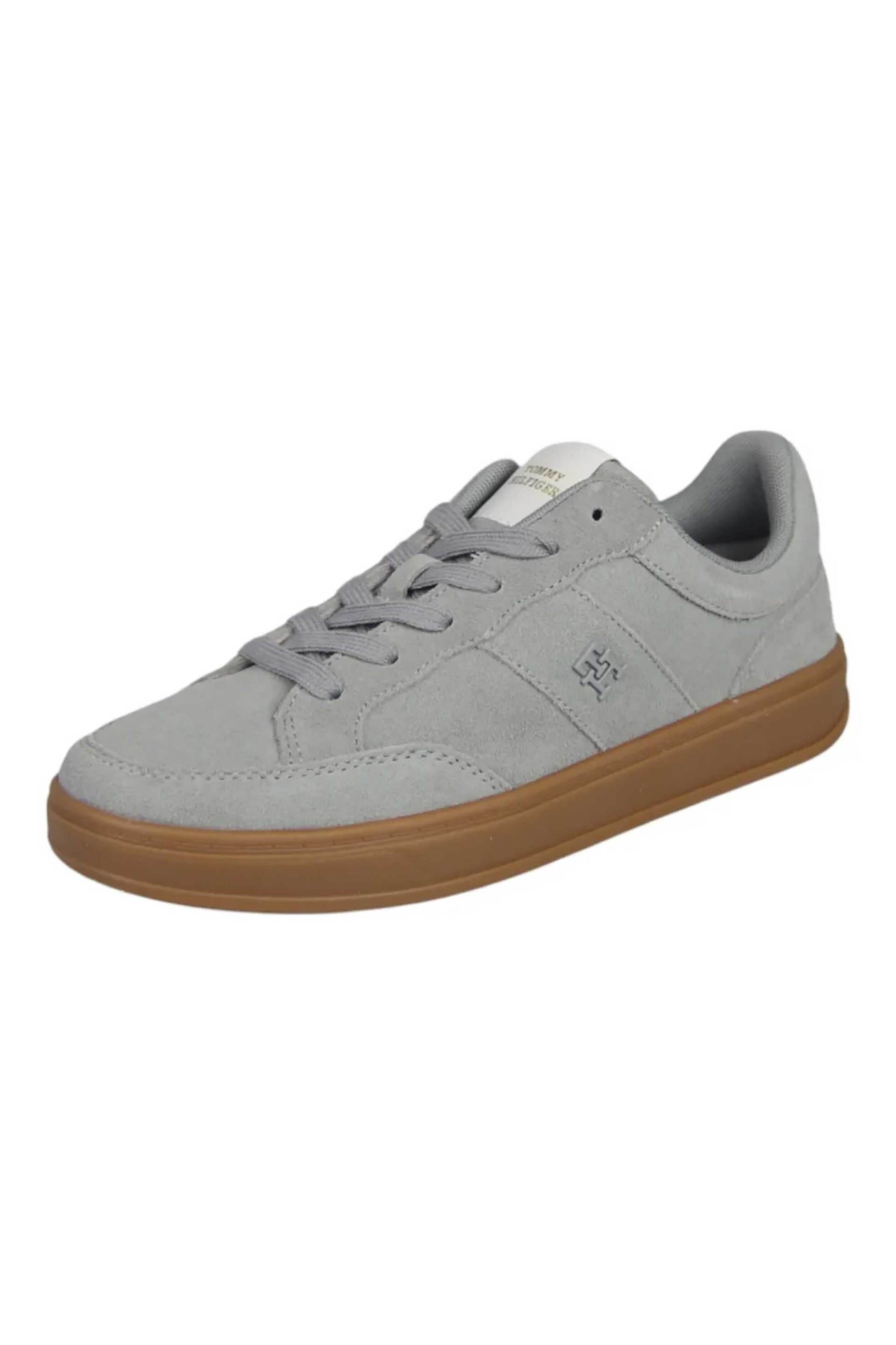 Tommy Jeans γυναικεία suede sneakers με μεταλλικό μονόγραμμα - FW0FW09266 Γκρι