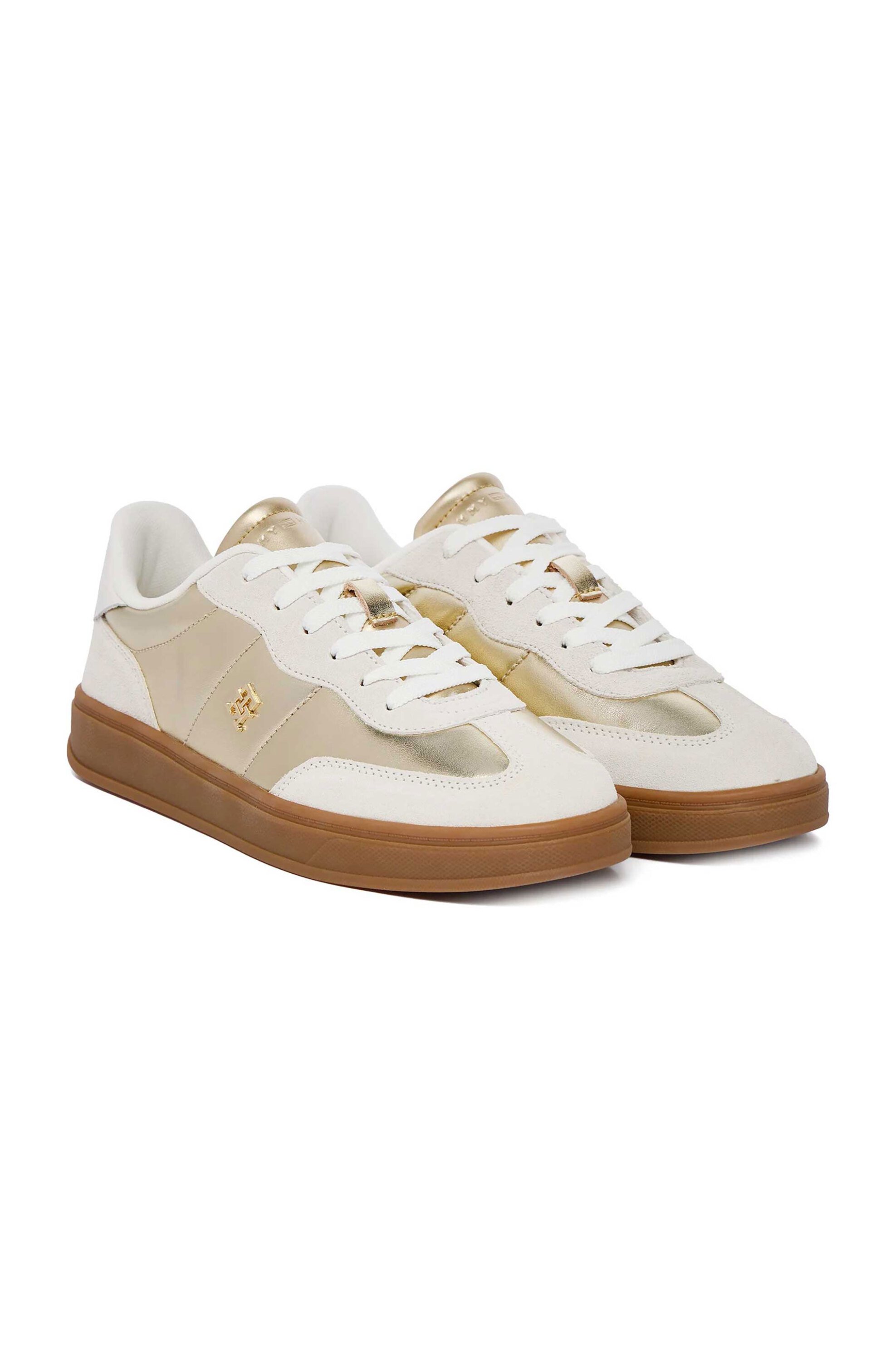Tommy Jeans γυναικεία sneakers με μεταλλικό μονόγραμμα και γυαλιστερή όψη - FW0FW09026 Χρυσό