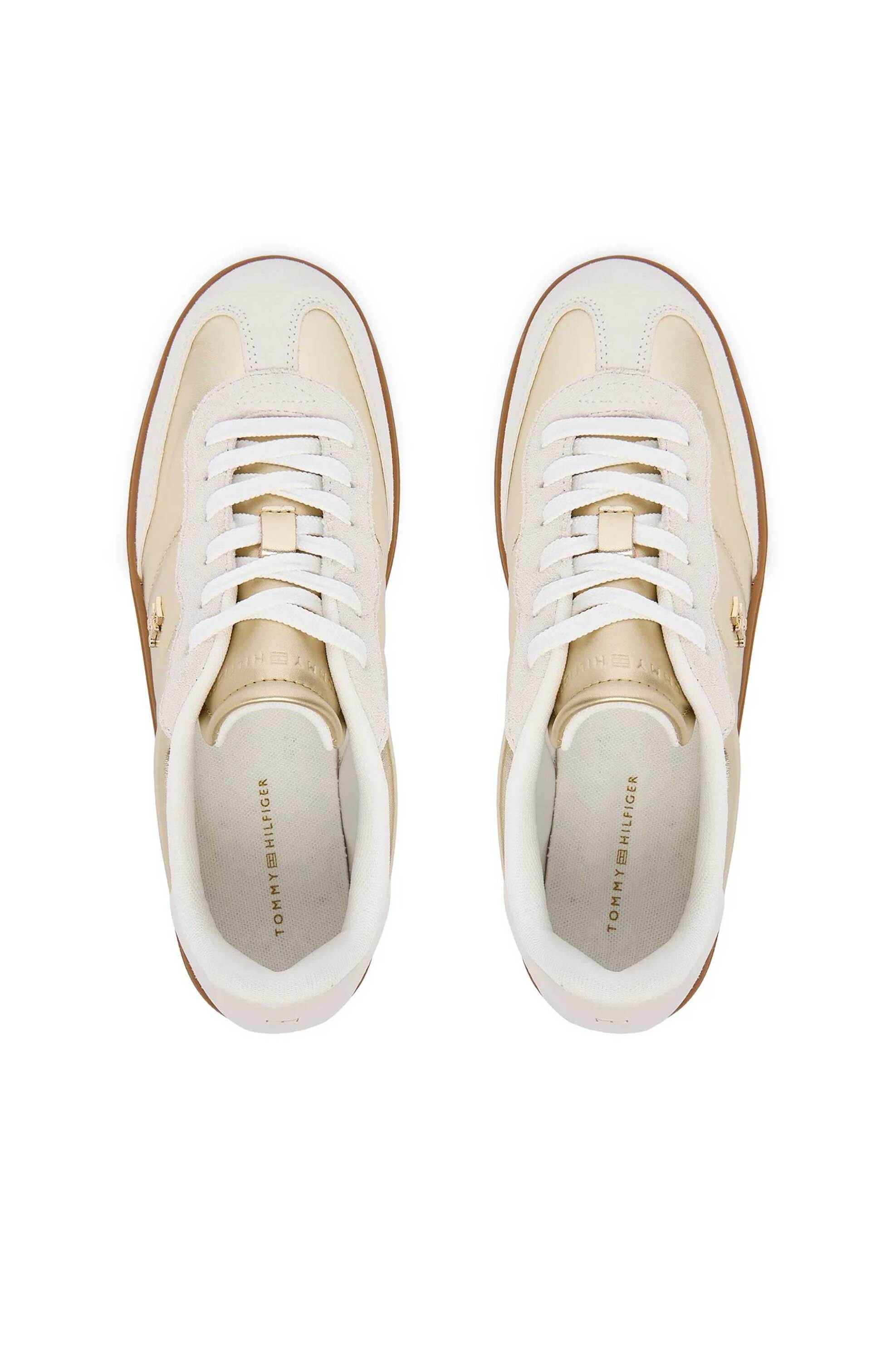 Tommy Jeans Γυναικεία Sneakers με Μεταλλικό Μονόγραμμα Και Γυαλιστερή Όψη - Fw0Fw09026 Χρυσό