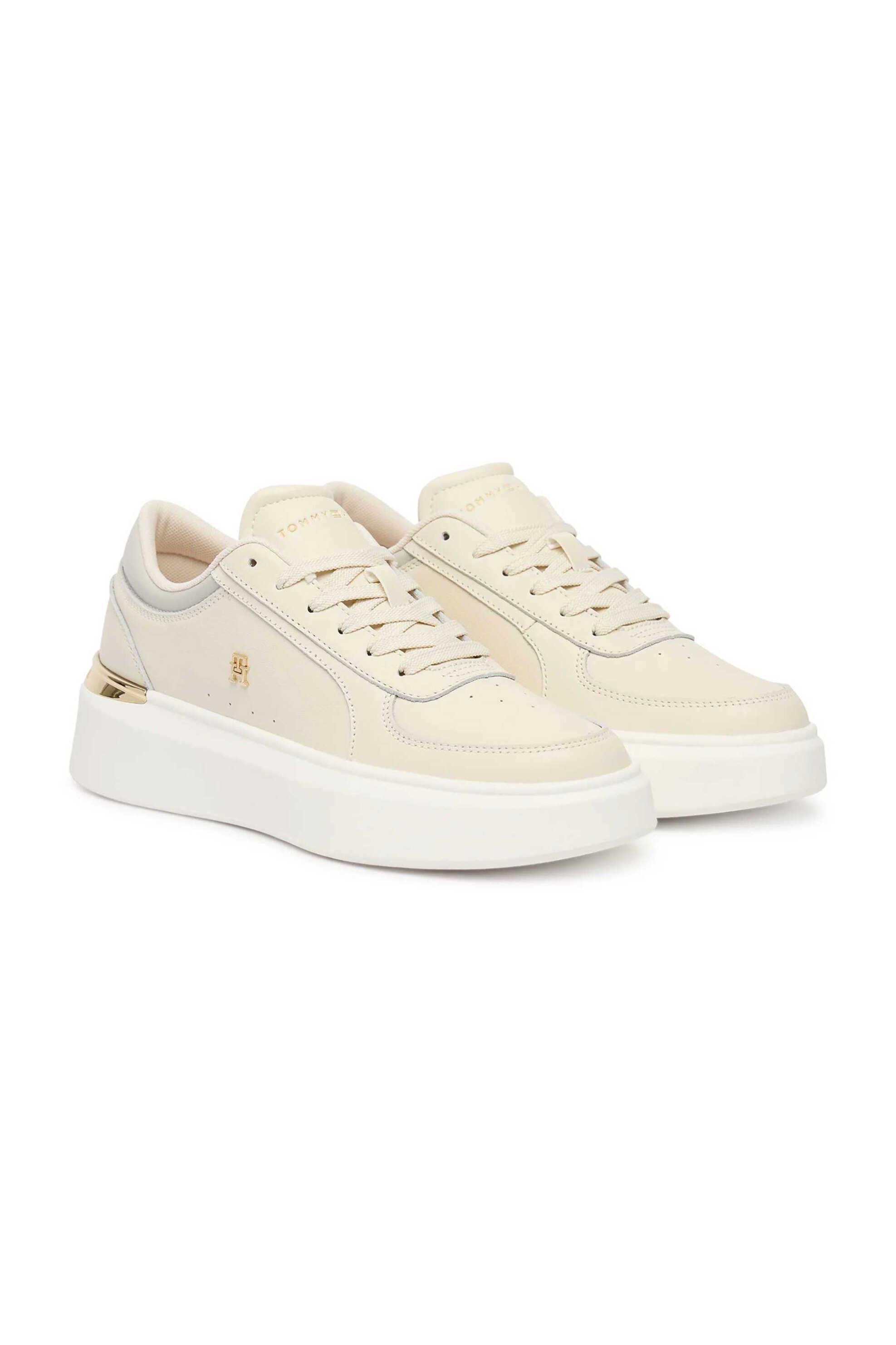 Tommy Jeans γυναικεία δερμάτινα sneakers με μεταλλικό μονόγραμμα - FW0FW09364 Εκρού