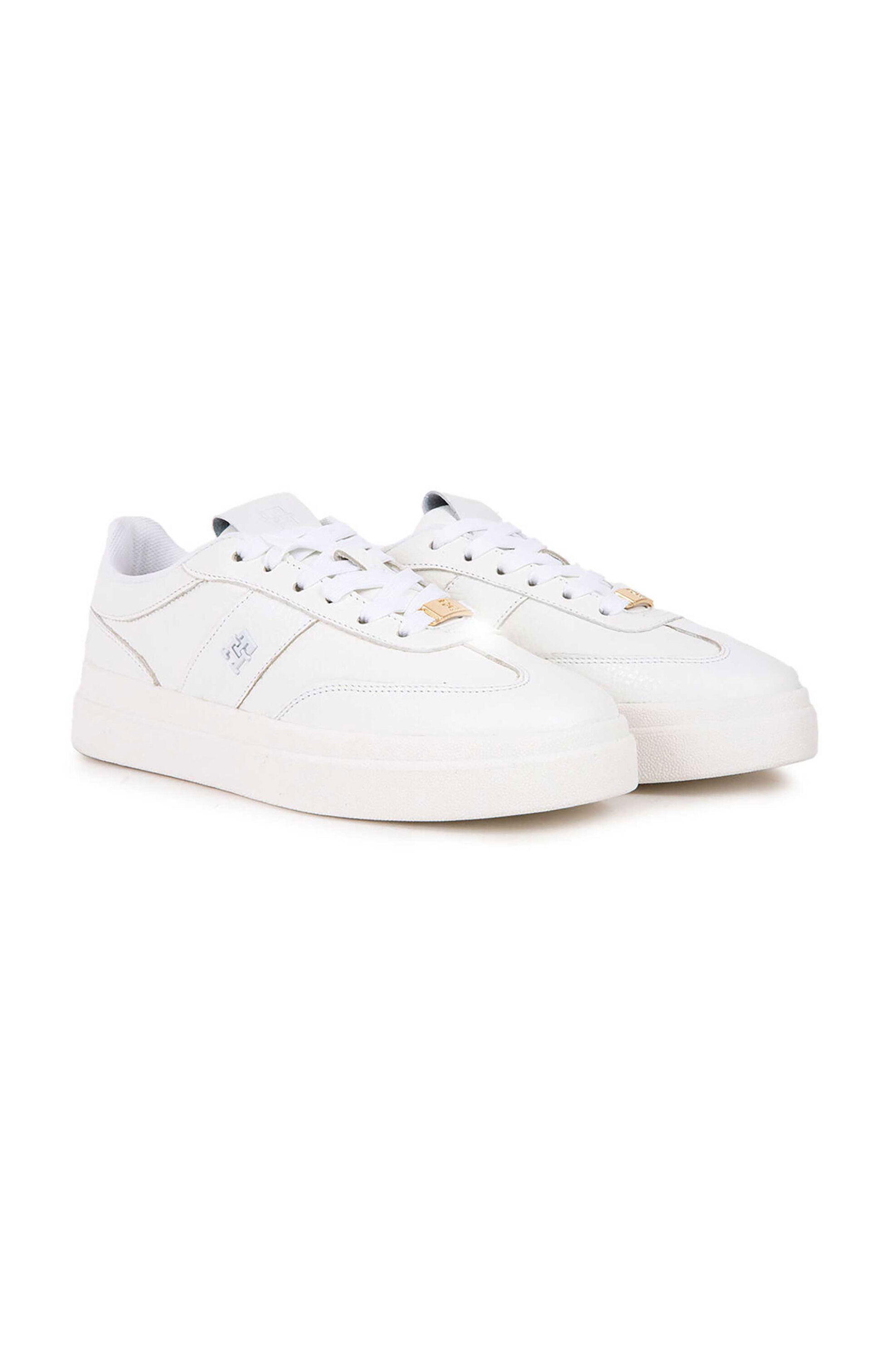 Tommy Jeans γυναικεία δερμάτινα sneakers με μεταλλικό μονόγραμμα - FW0FW09029 Λευκό