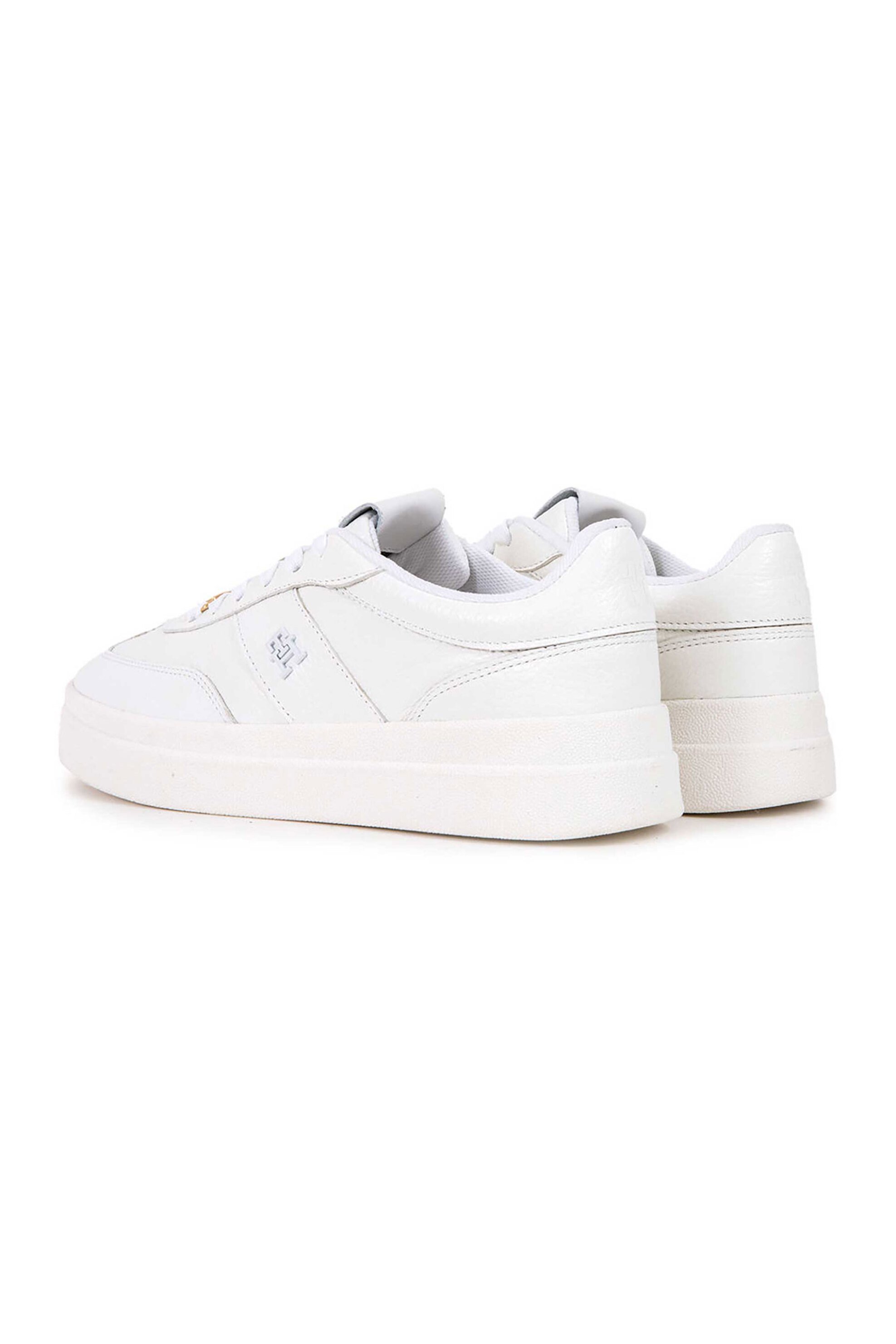 Tommy Jeans Γυναικεία Δερμάτινα Sneakers με Μεταλλικό Μονόγραμμα - Fw0Fw09029 Λευκό