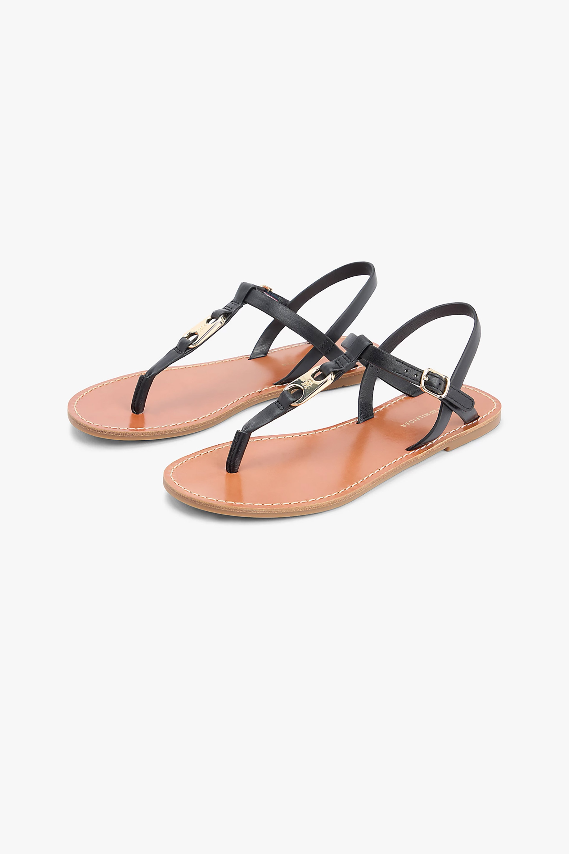 TOMMY HILFIGER Tommy Hilfiger γυναικεία δερμάτινα σανδάλια με μεταλλικό monogram - FW0FW09127 Μαύρο - 2