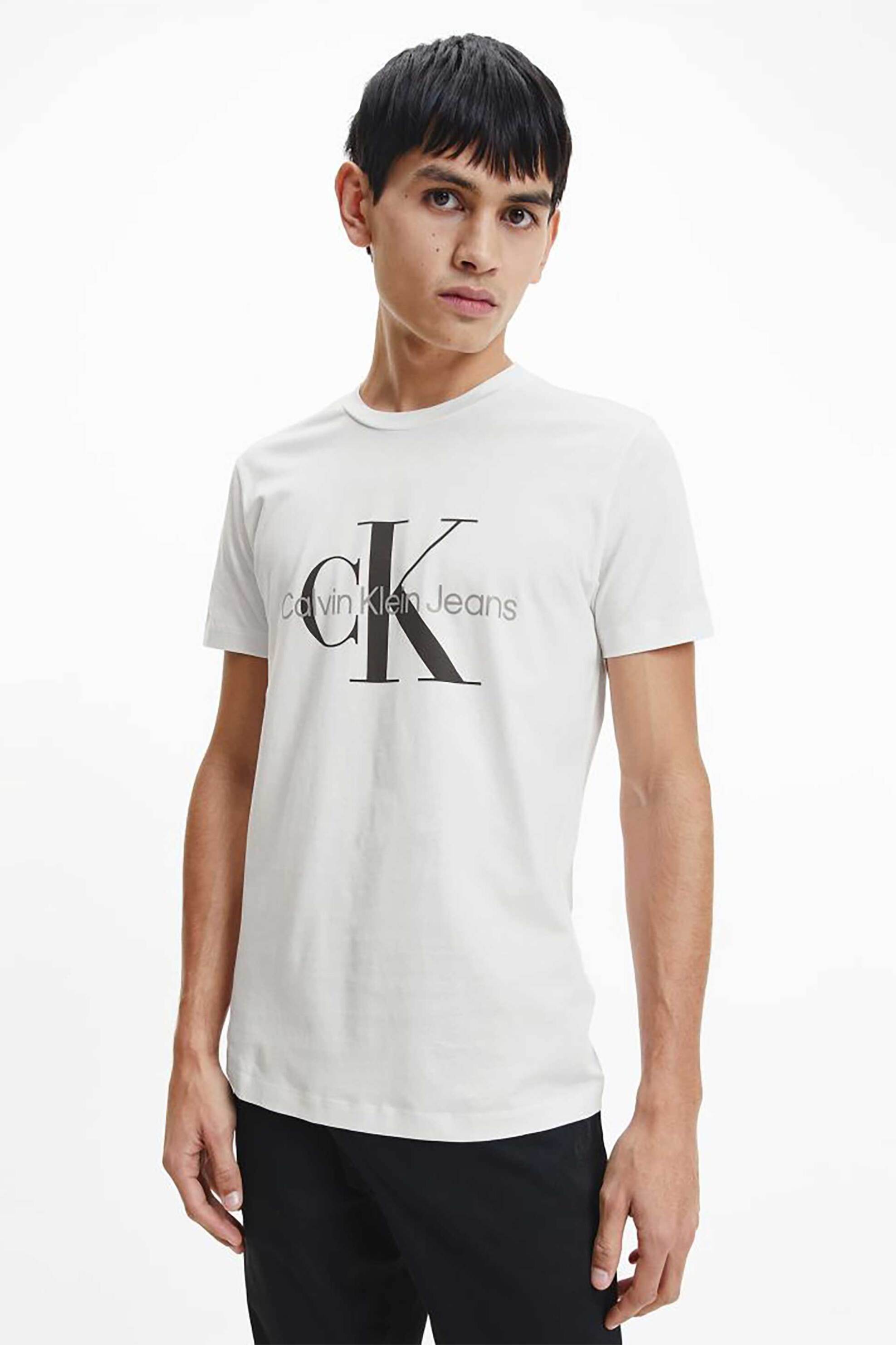 CK Jeans ανδρικό T-shirt με monogram print Slim Fit - J30J320935 Λευκό