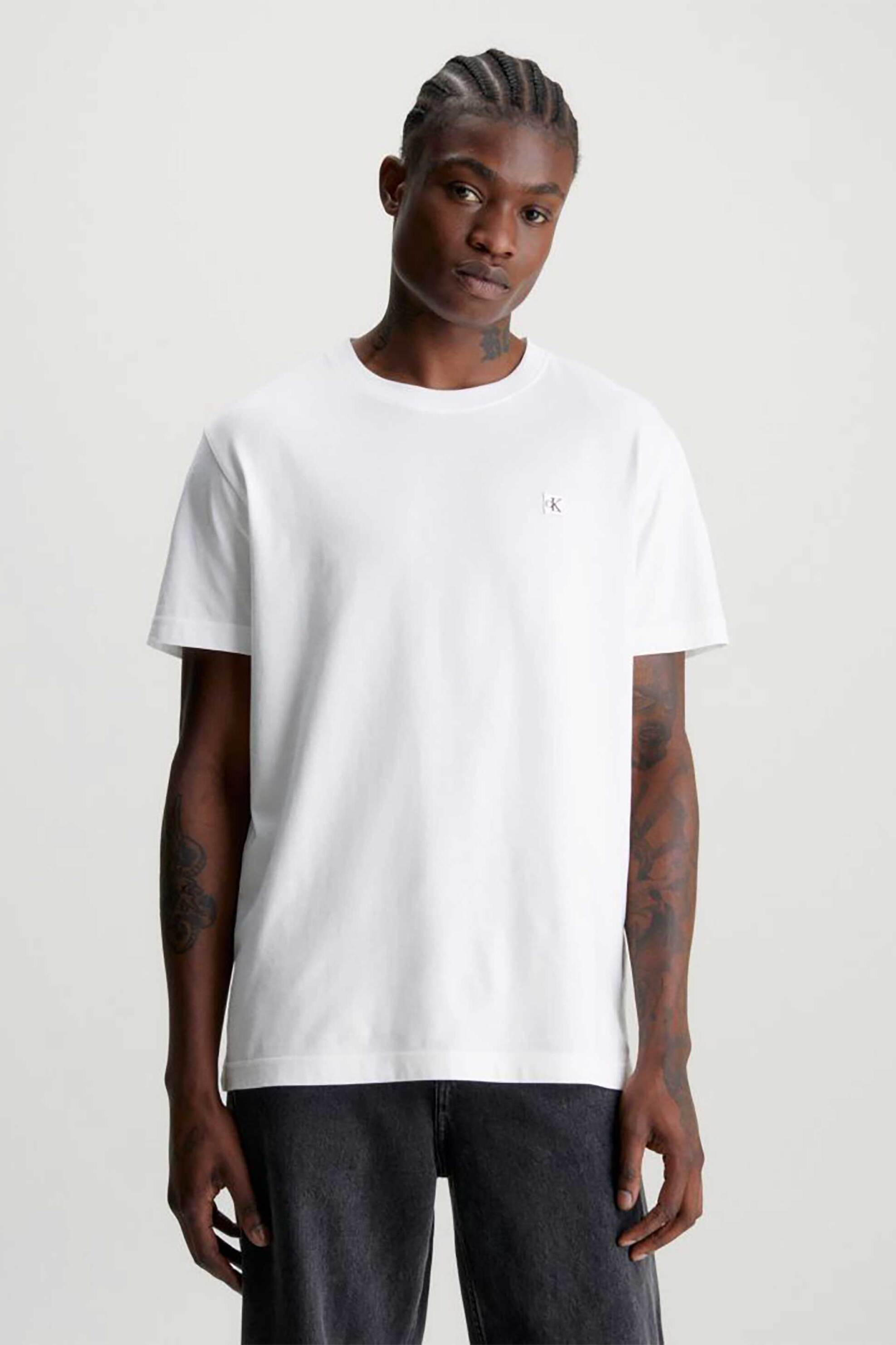 CALVIN KLEIN JEANS CK Jeans ανδρικό βαμβακερό T-shirt με logo patch στο στήθος - J30J325268 Λευκό