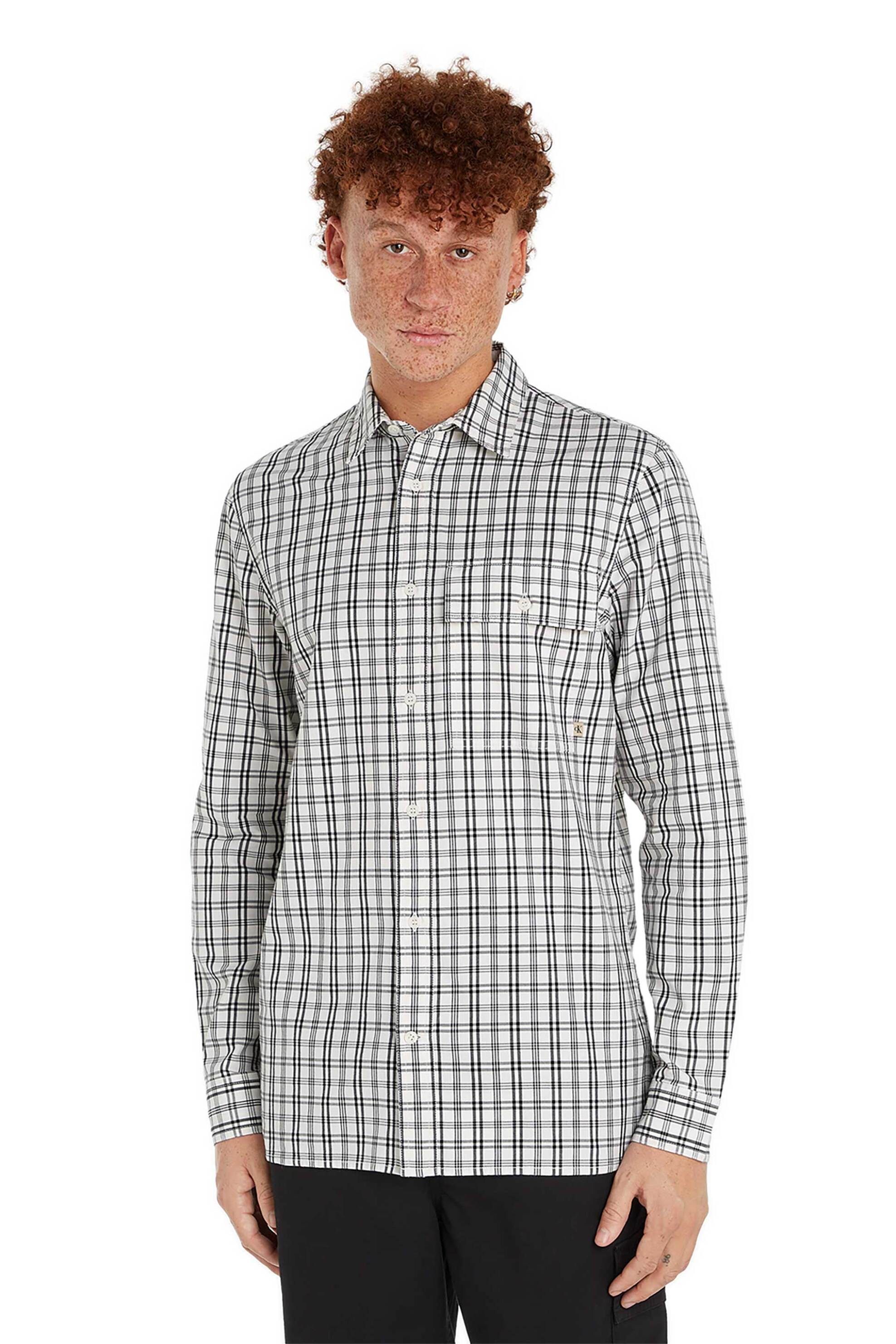 CK Jeans ανδρικό πουκάμισο με καρό σχέδιο και τσέπη στο στήθος Straight Fit - J30J325609 Λευκό