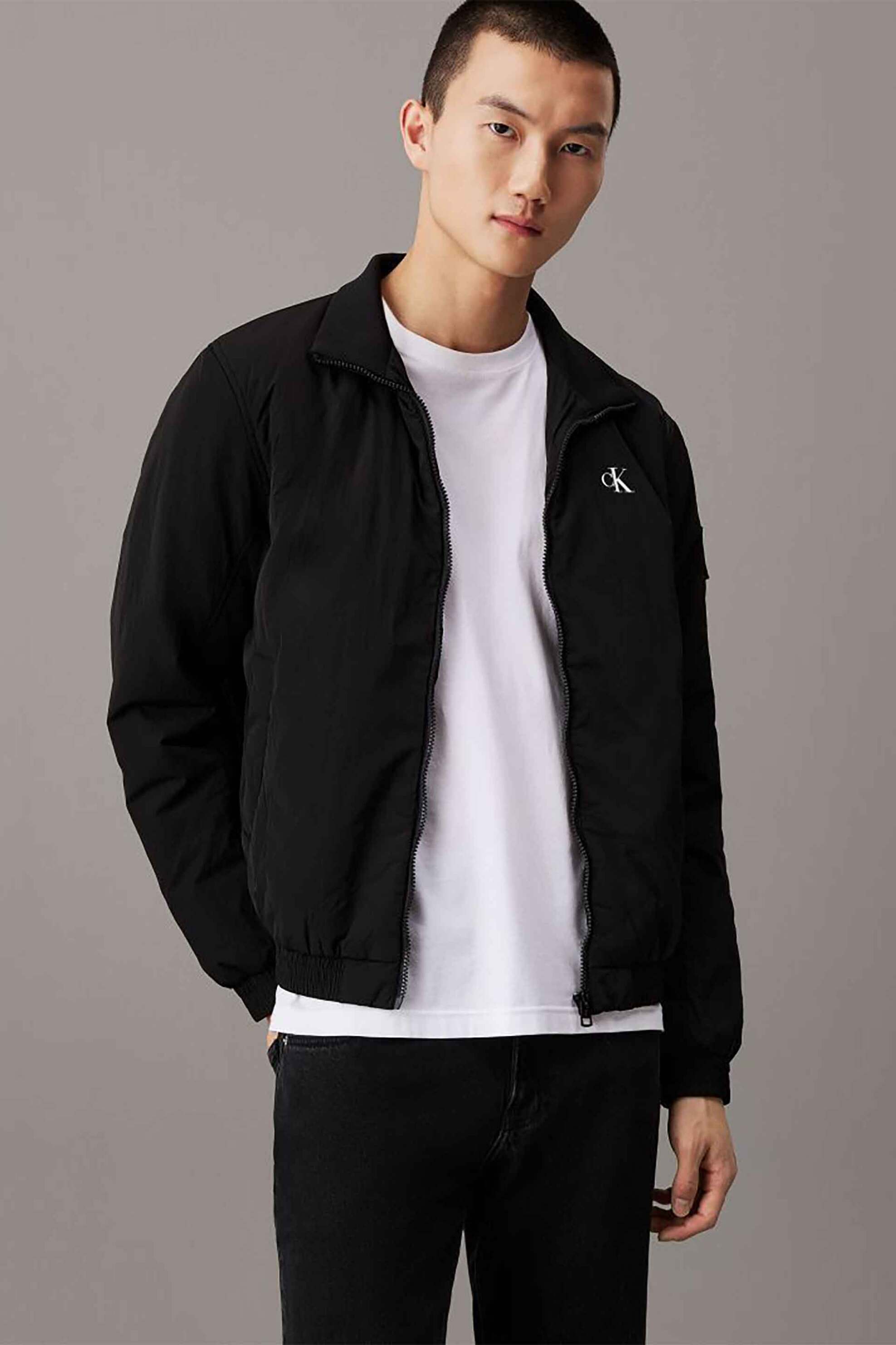 CALVIN KLEIN JEANS CK Jeans ανδρικό bomber με ribbed γιακά και μονόγραμμα - J30J325592 Μαύρο