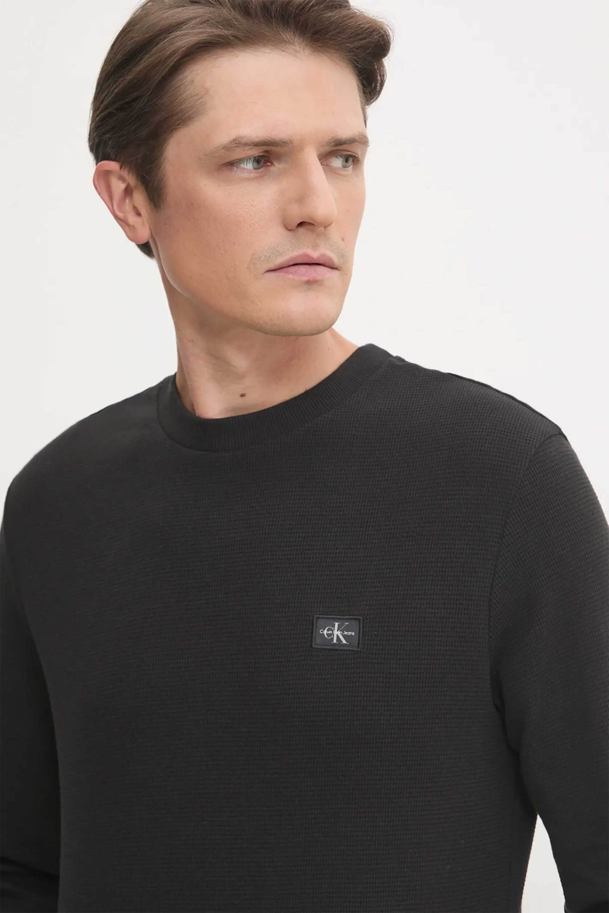 Calvin Klein Jeans ανδρική μακρυμάνικη μπλούζα με waffle pattern και λογότυπο - J30J327117 Μαύρο φωτογραφία