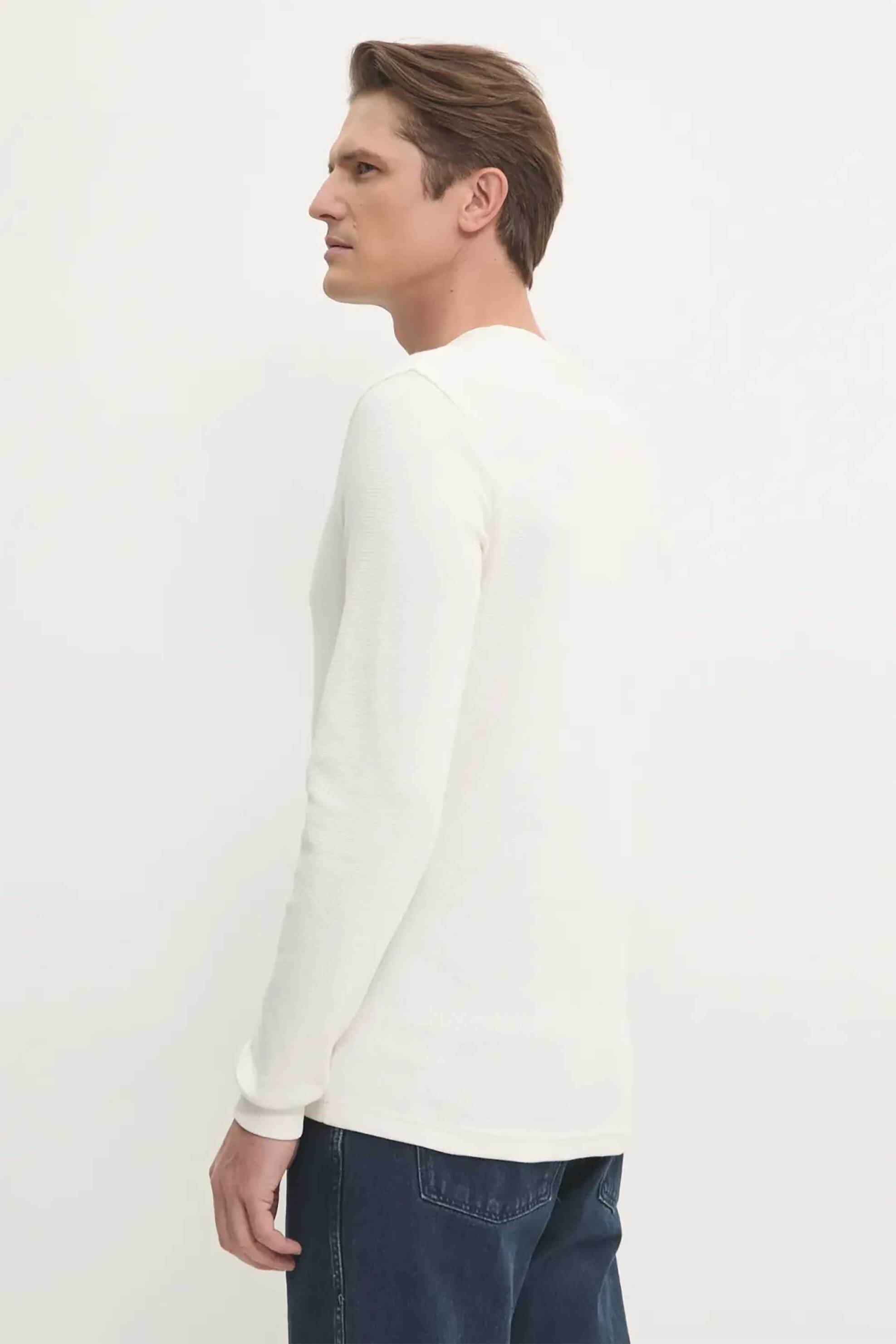 Calvin Klein Jeans Ανδρική Μακρυμάνικη Μπλούζα με Waffle Pattern Και Λογότυπο - J30J327117 Εκρού